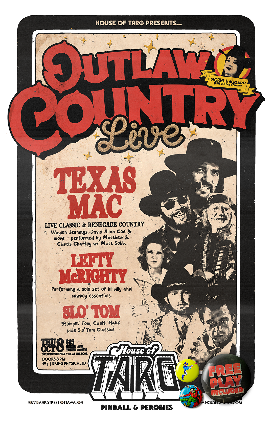 OUTLAW COUNTRY LIVE! w/ DJ Grrl Haggard + Texas MAC + Lefty McRighty + Slo' Tom. FREE-Play Included