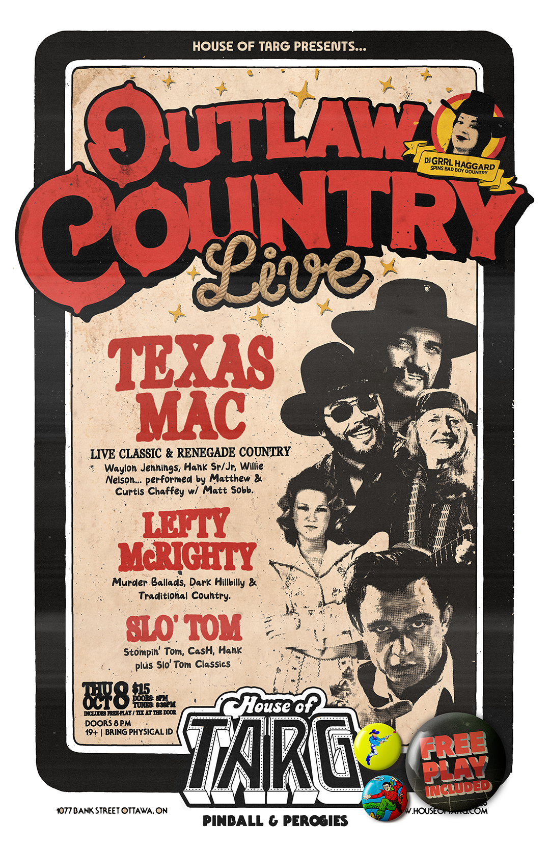 OUTLAW COUNTRY LIVE! w/ DJ Grrl Haggard + Texas MAC + Lefty McRighty + Slo' Tom. FREE-Play Included