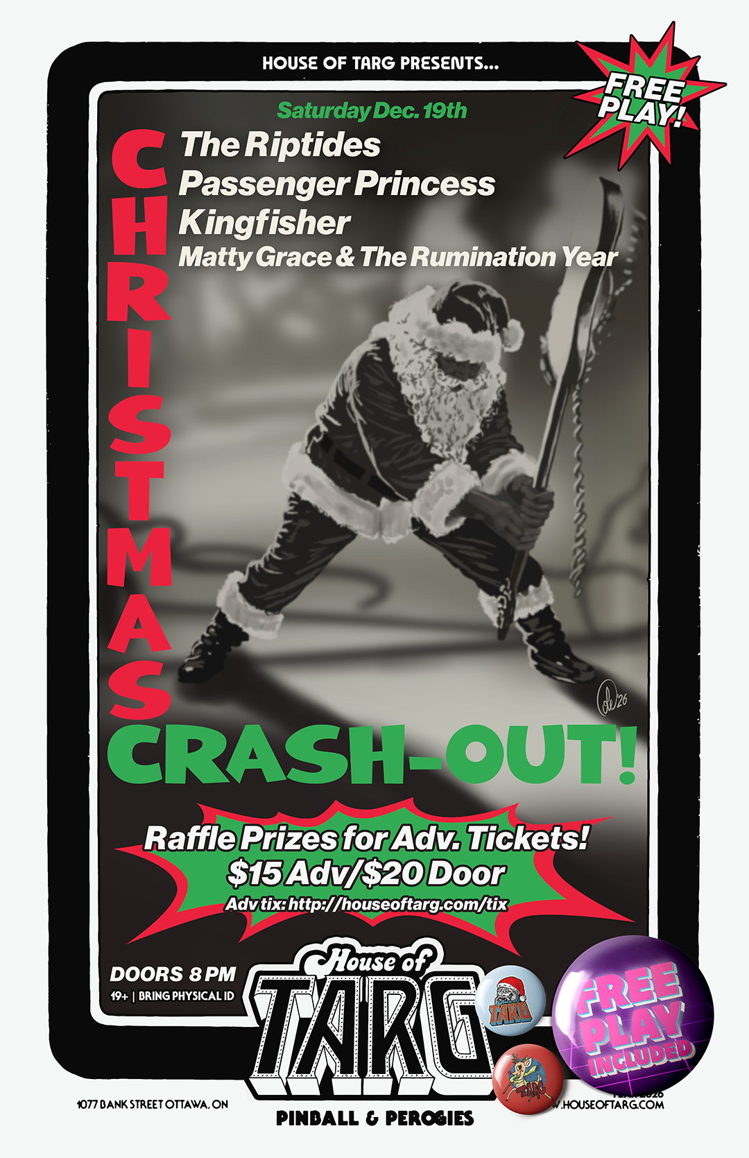 Christmas Crash-Out: The Riptides + Passenger Princess + Kingfisher + Matty Grace &amp; The Rumination Year. FREE-Play Included