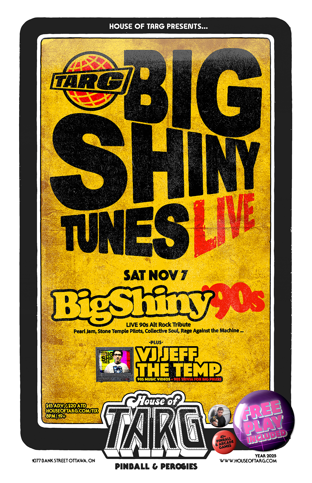 BIG SHINY TUNES LIVE! w VJ Jeff The Temp + Big Shiny '90s (Alt Rock Hits Tribute). FREE-Play Included