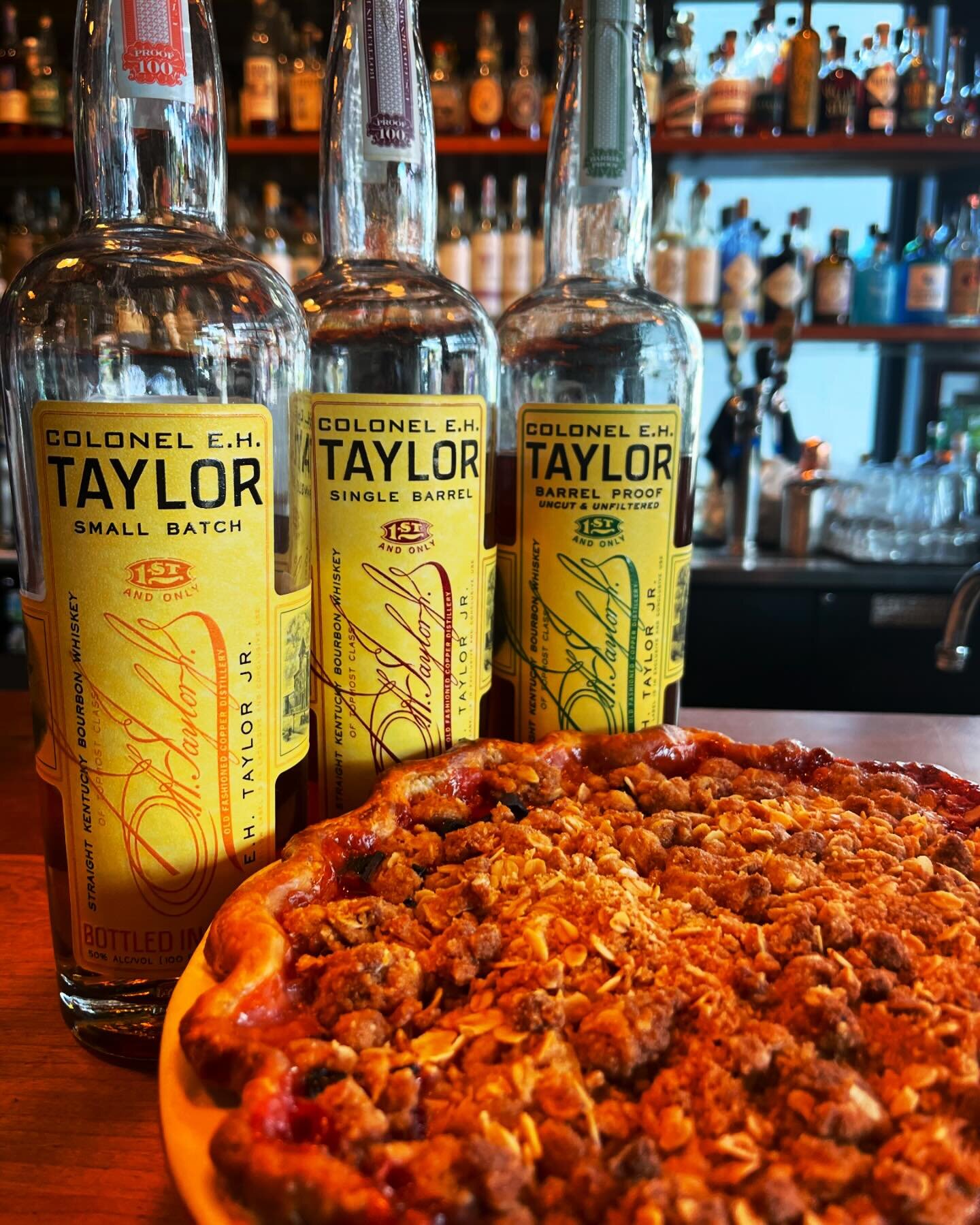 Pie &amp; Whiskey Wednesday featuring strawberry Campari rhubarb pie with oat crumble, and 25% off our E.H. Taylor collection! 

Bar opens at 4pm, see y&rsquo;all soon 🥃🥧