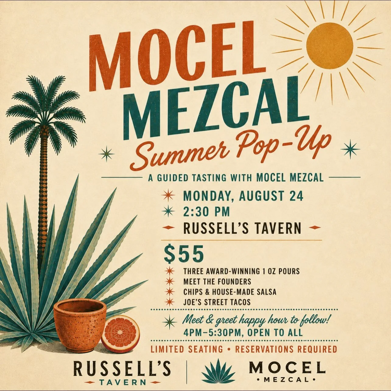 We are thrilled to team up with Mocel Mezcal, an award-winning, sister-owned company with roots from Michoacan, Mexico and born &amp; raised in Yakima, WA. Their mezcal is top notch, and we are so proud to pour it. 

This event is sold out. This is a