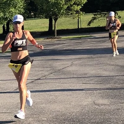 Lisa & Rebecca finishing 1-2 in the women’s age graded race.