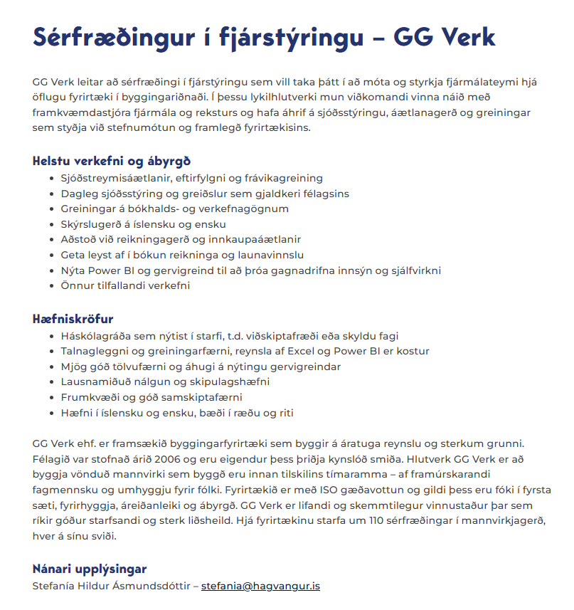 GG Verk styrkir fjármálateymið