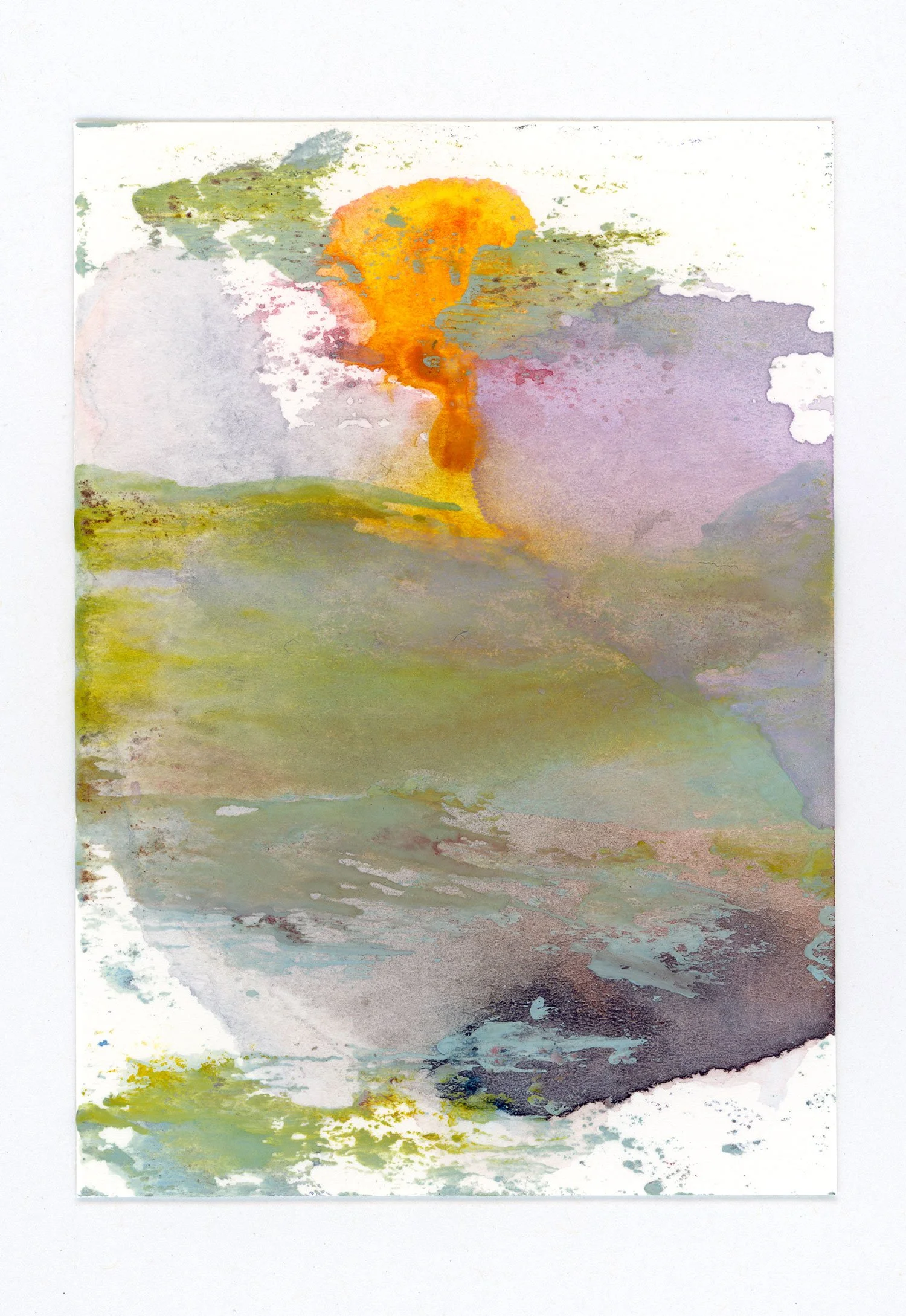 Monotype #079 (late afternoon sun with grasses and thyme) , 2025 Watercolor on paper 2.5 x 3.5 in