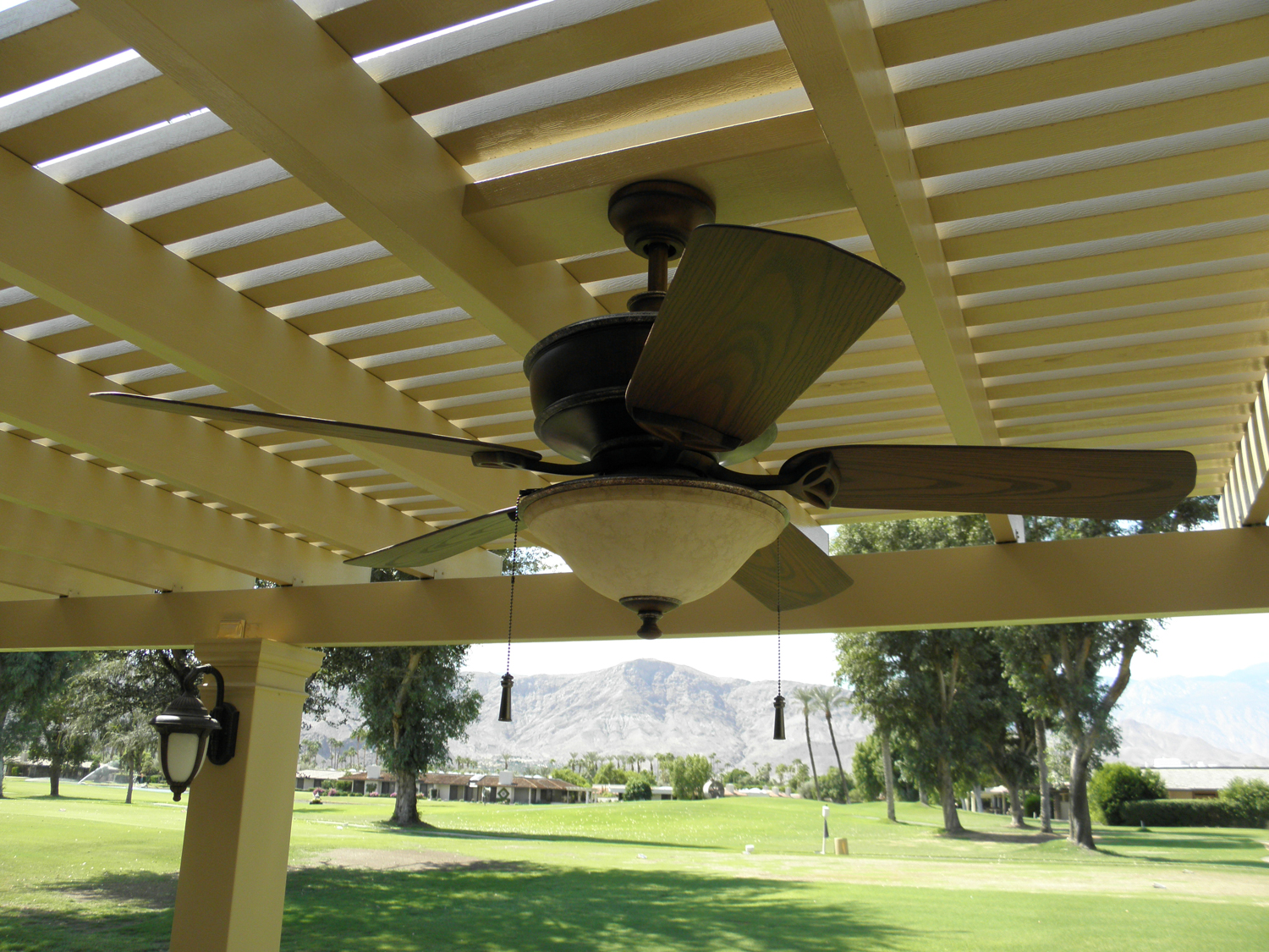 Lattice Patio Cover with Outdoor Fan, La Quinta, CA