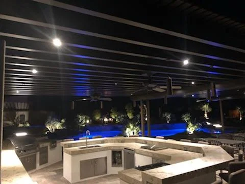 Recessed ceiling LED lights on Slate Gray patio roof