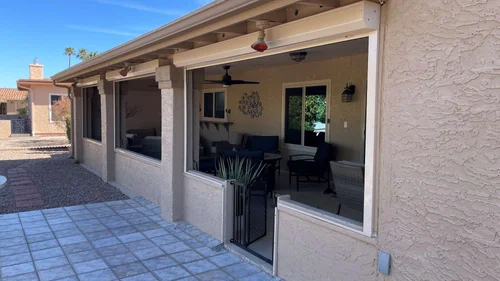 front patiowith opened rolling shutters