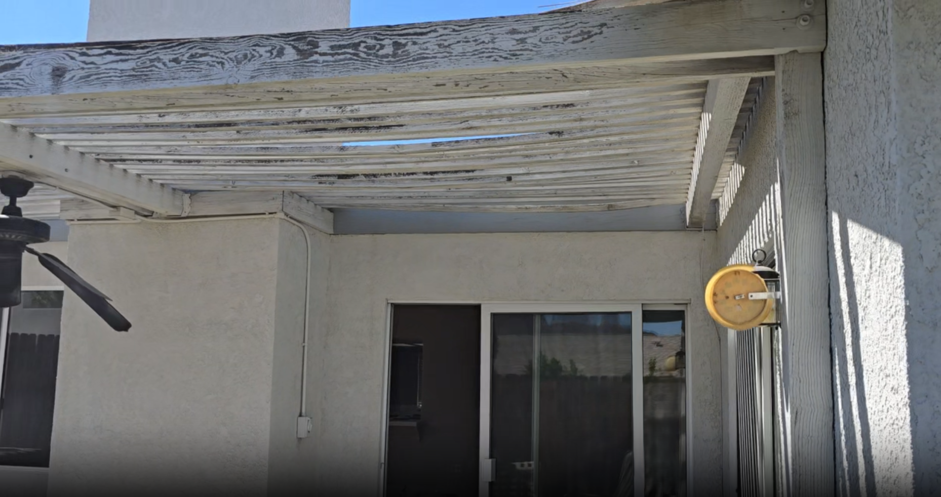 old wood patio cover in San Diego
