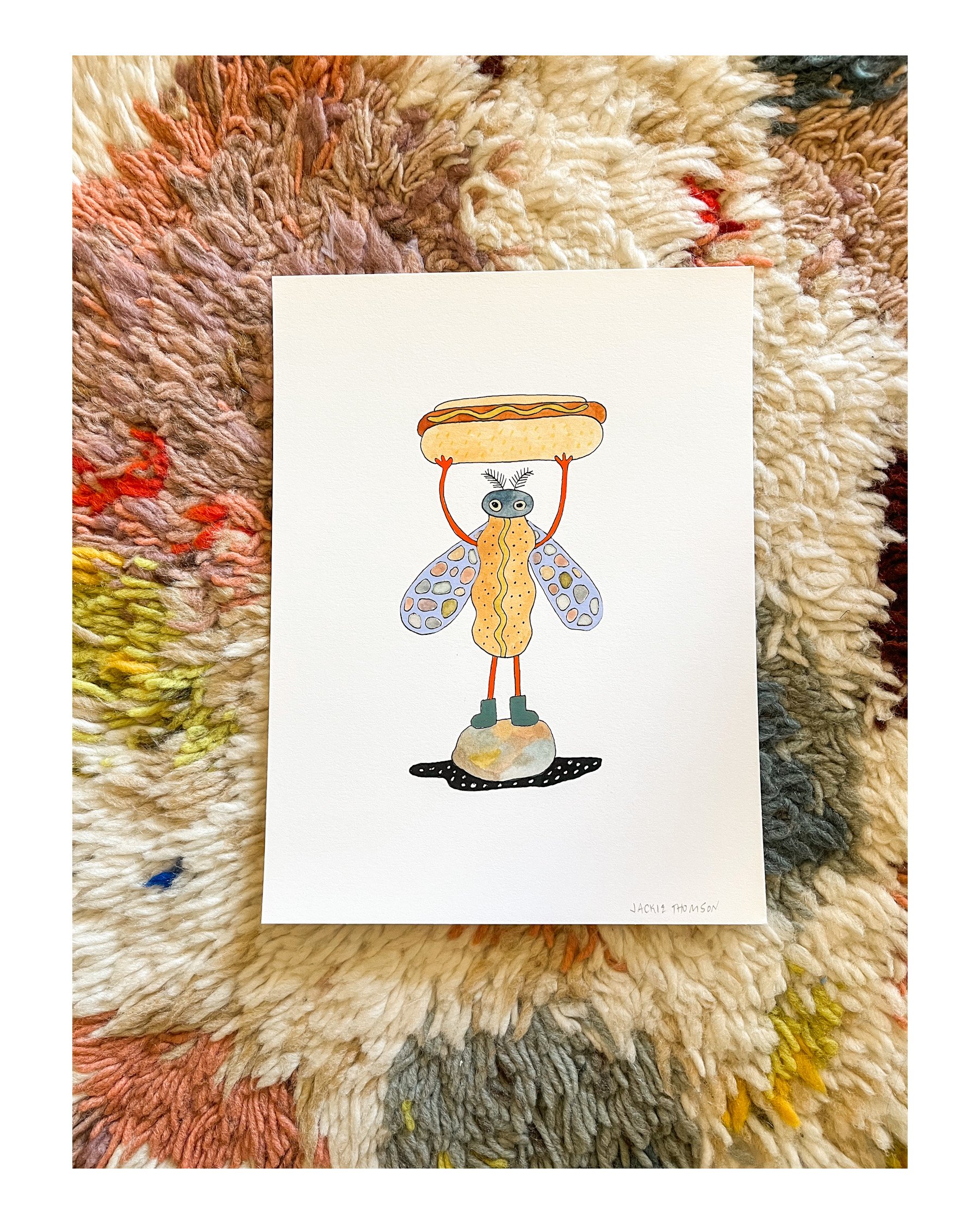 Jackie Thomson Bug Holding Hot Dog Print 1.JPG
