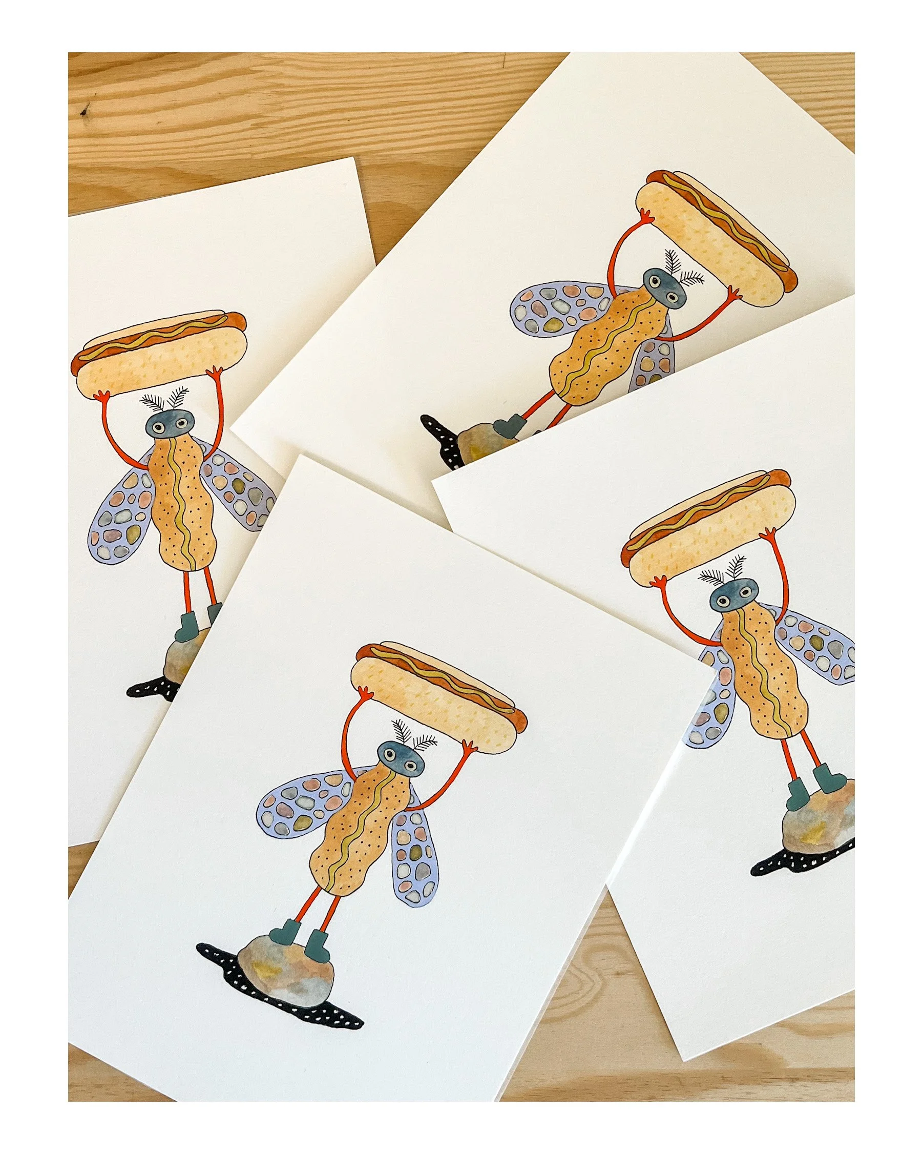 Jackie Thomson Bug holding Hot Dog Print Pile.JPG