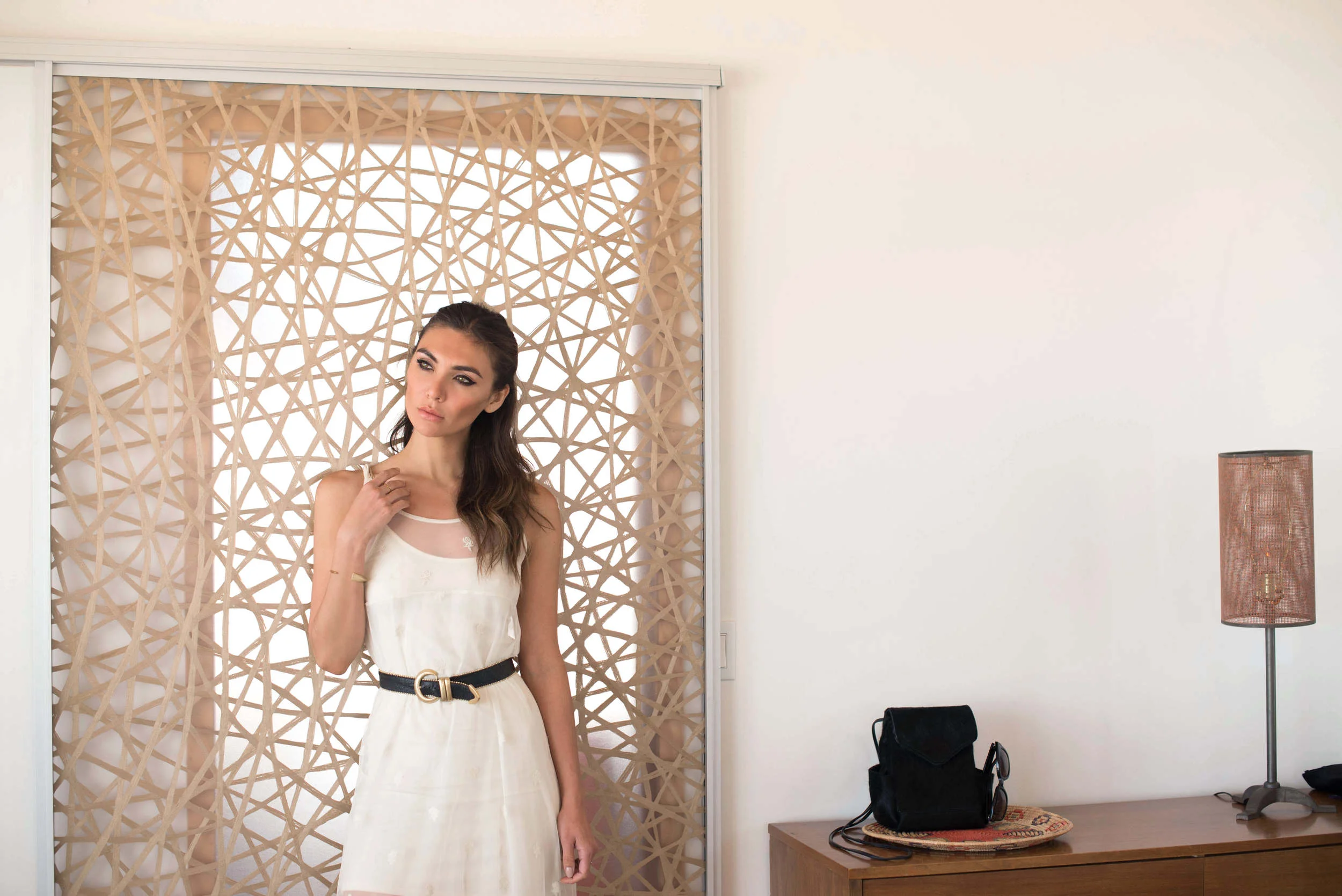 Belted white lace dress
