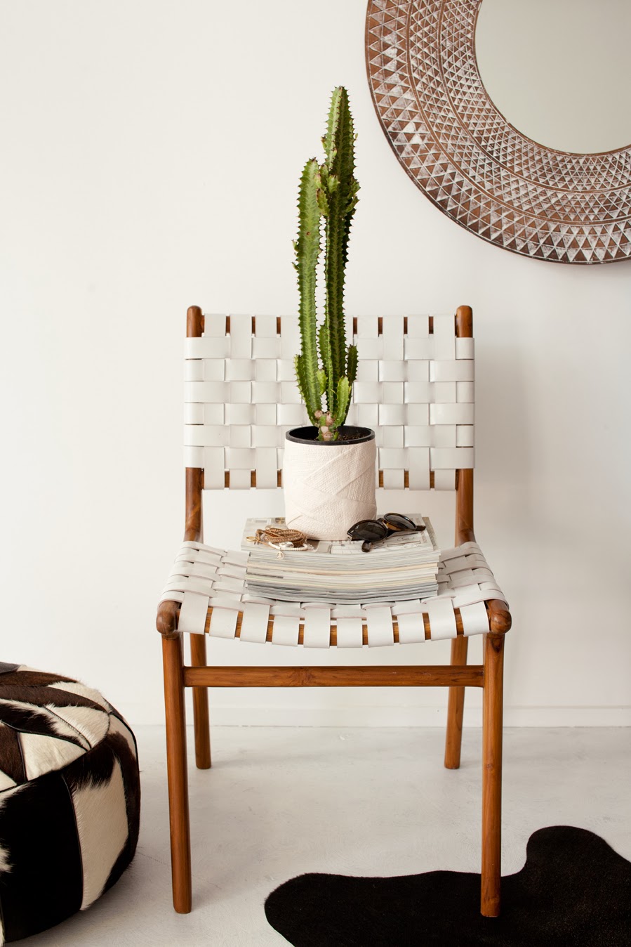 white leather woven chair