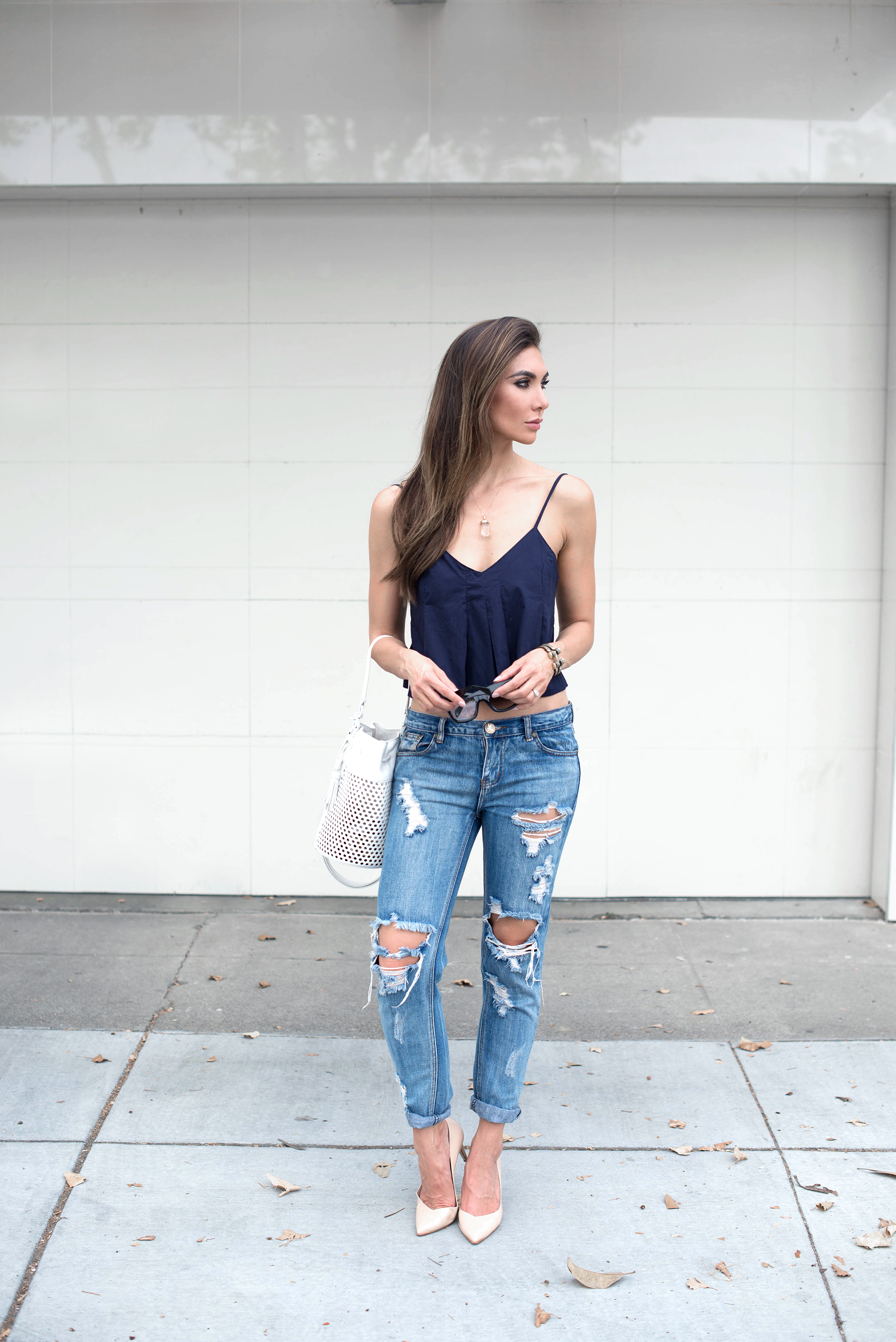 A streetstyle look featuring One Teaspoon jeans, MLM shirt, Loeffler Randall bag, and Ted Baker shoes