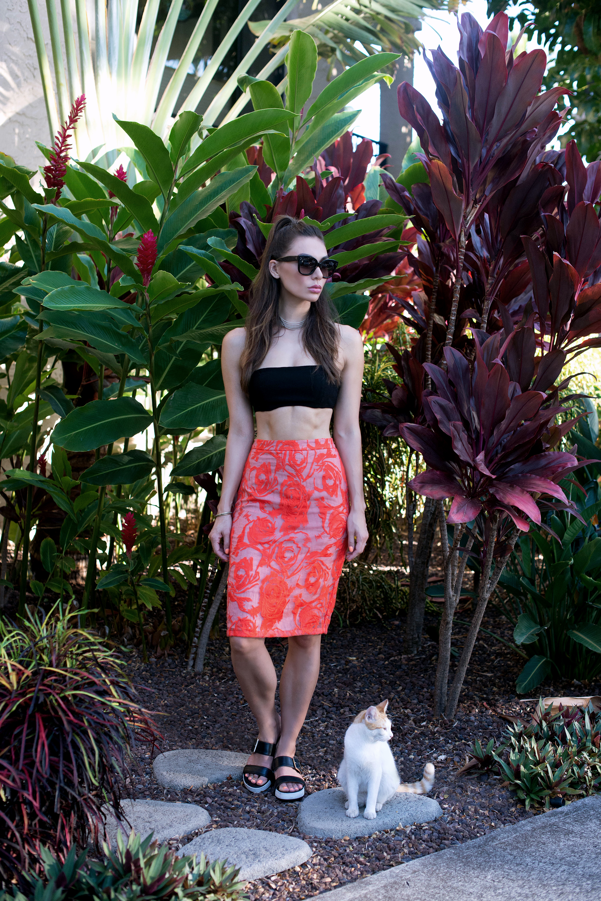 Krisa red lace skirt and Tobi black crop top