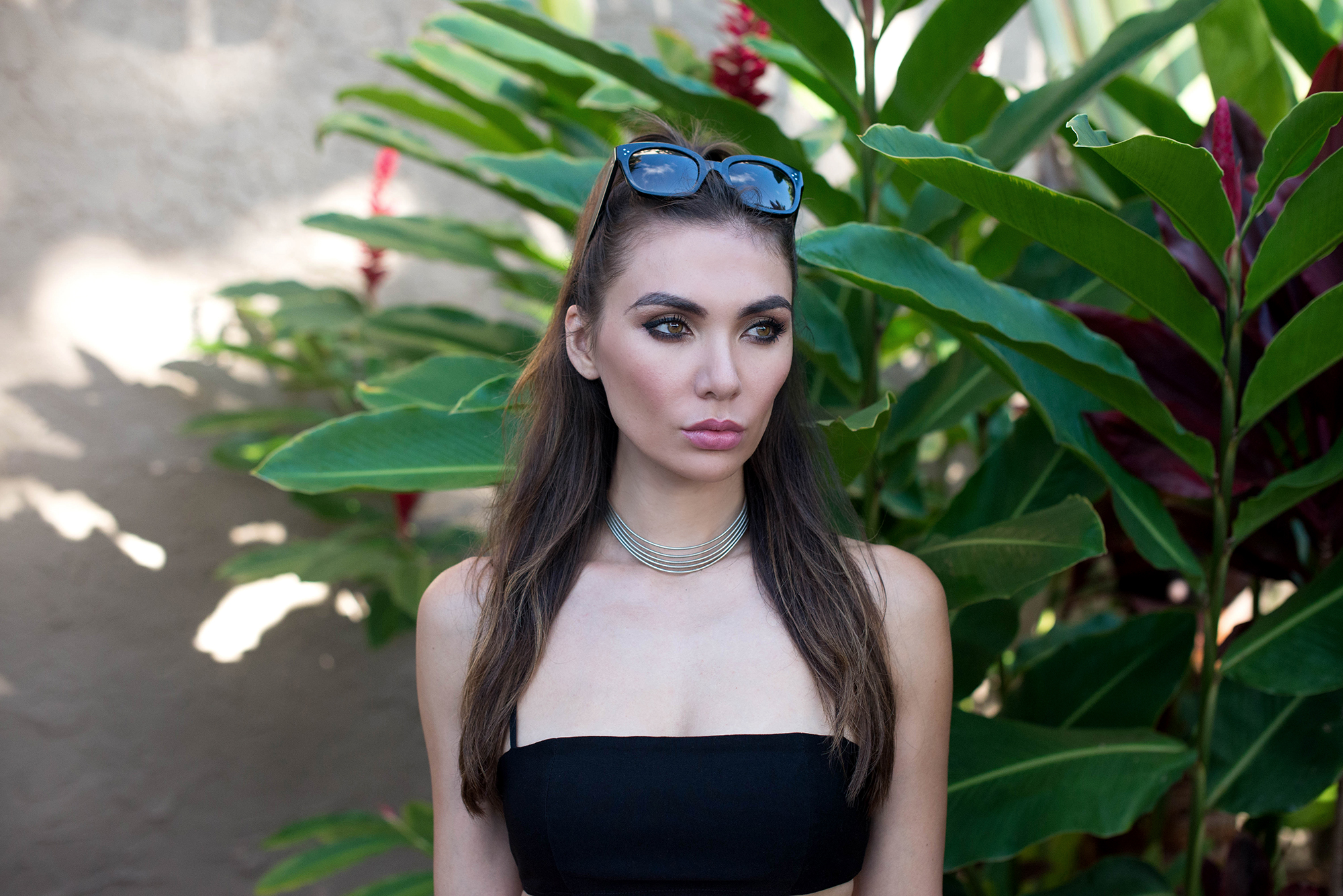 black crop top and silver wire choker