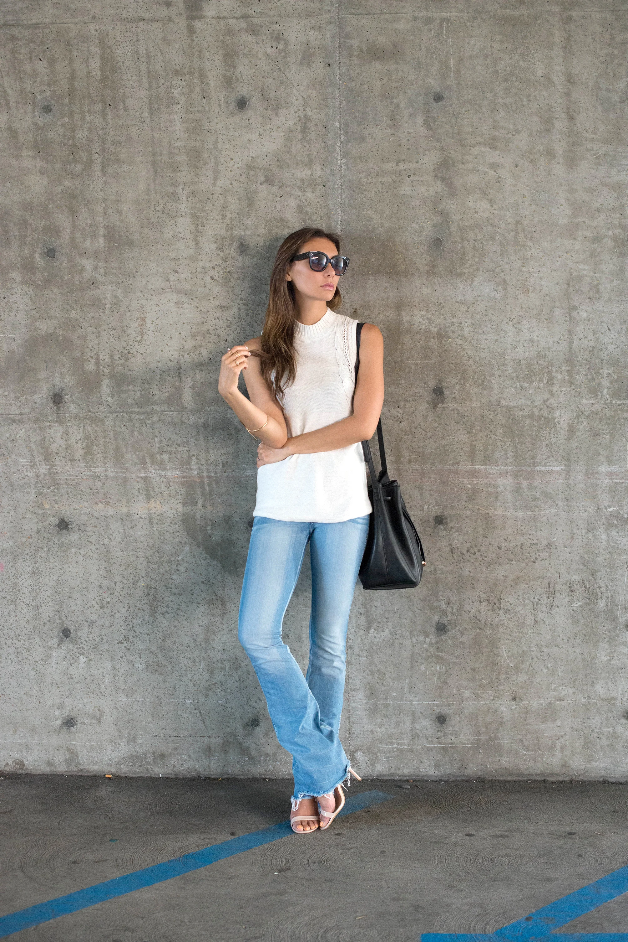 rvca sweater tank ad raw edge flare jeans