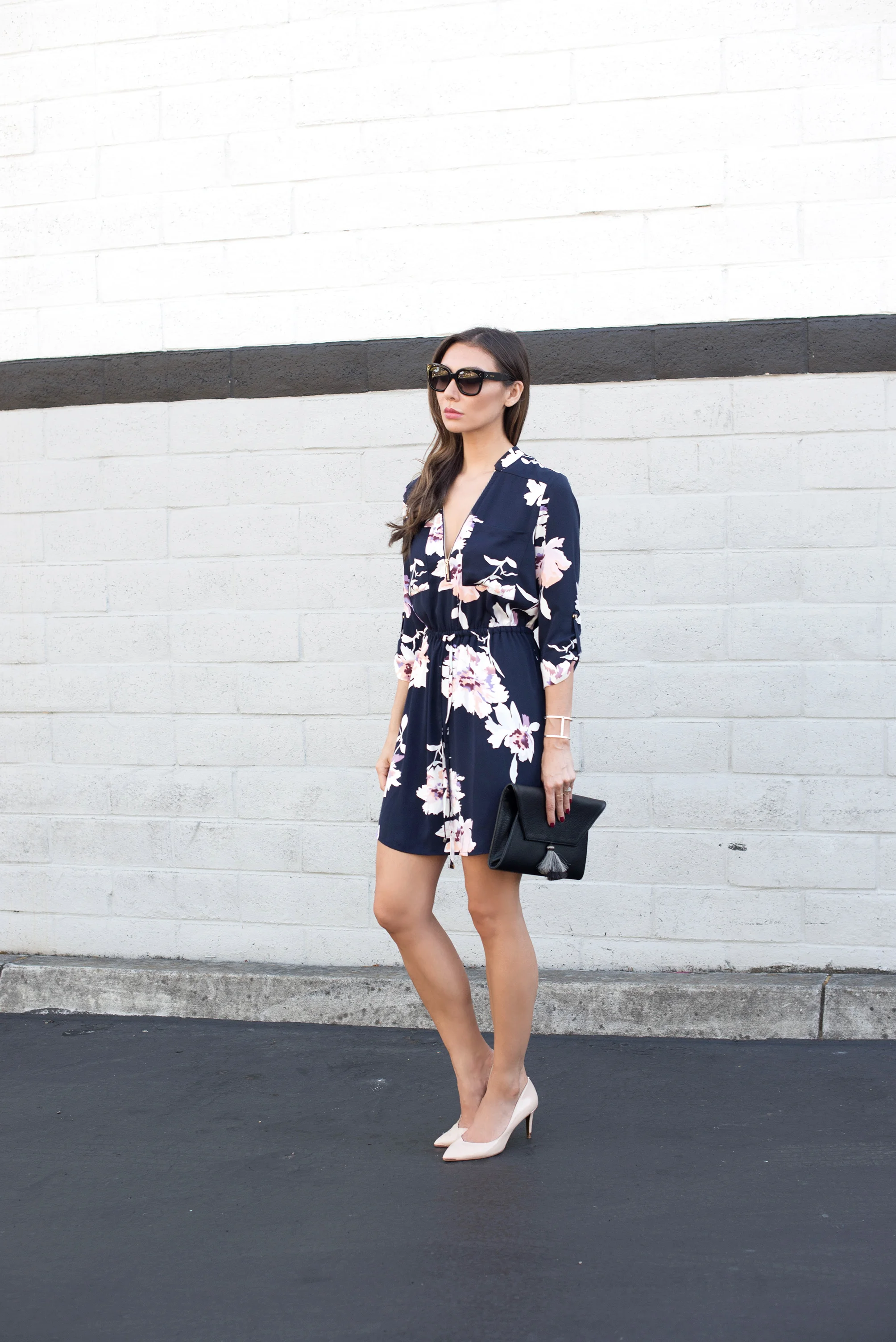 DRESS. SHOES. BAG (in wine HERE ). BRACELET . SUNGLASSES . NAIL POLISH.