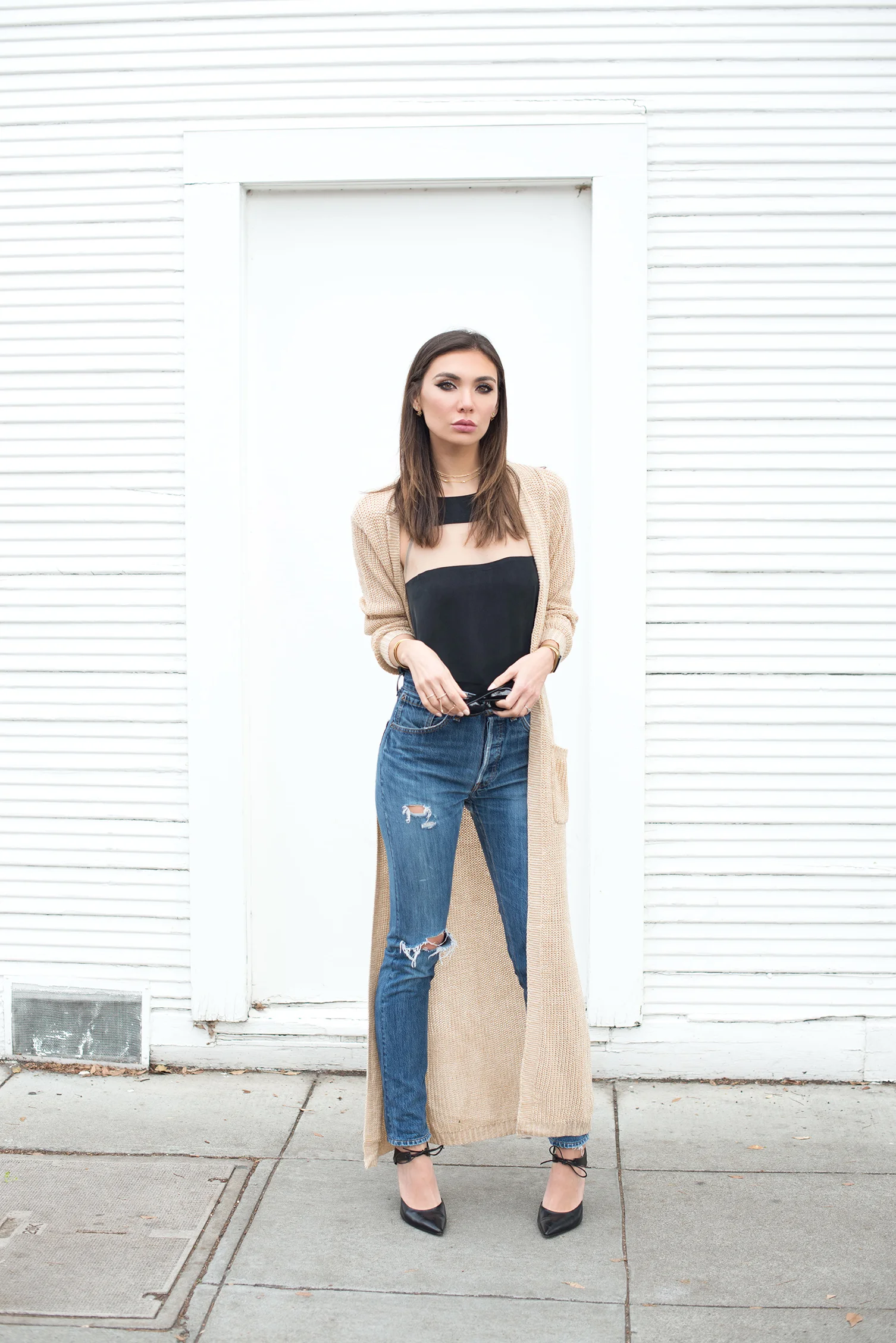 SWEATER. TOP. JEANS (also love this CROPPED VERSION ). SHOES ( SIMILAR , IN BLUE HERE ). NECKLACE. CHOKER. BRACELETS. MIRA TRACKER. EARRINGS. SUNGLASSES. 