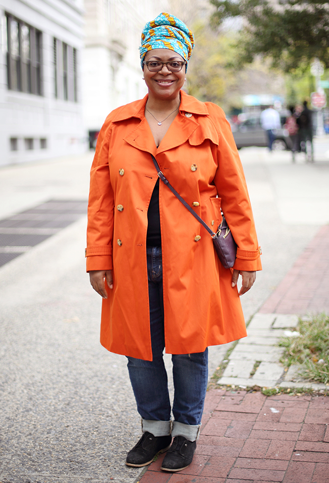 Go BOLD. That means orange. And really own it. (Photo of Freda)