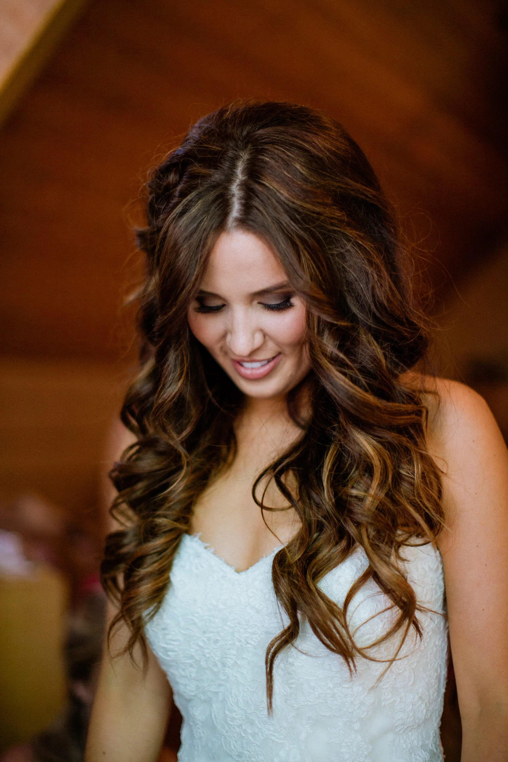 Perfect color for the wedding! I wanted to be more natural and not as trendy. Still a deep, rich brunette with the highlights that reflected light beautifully. 