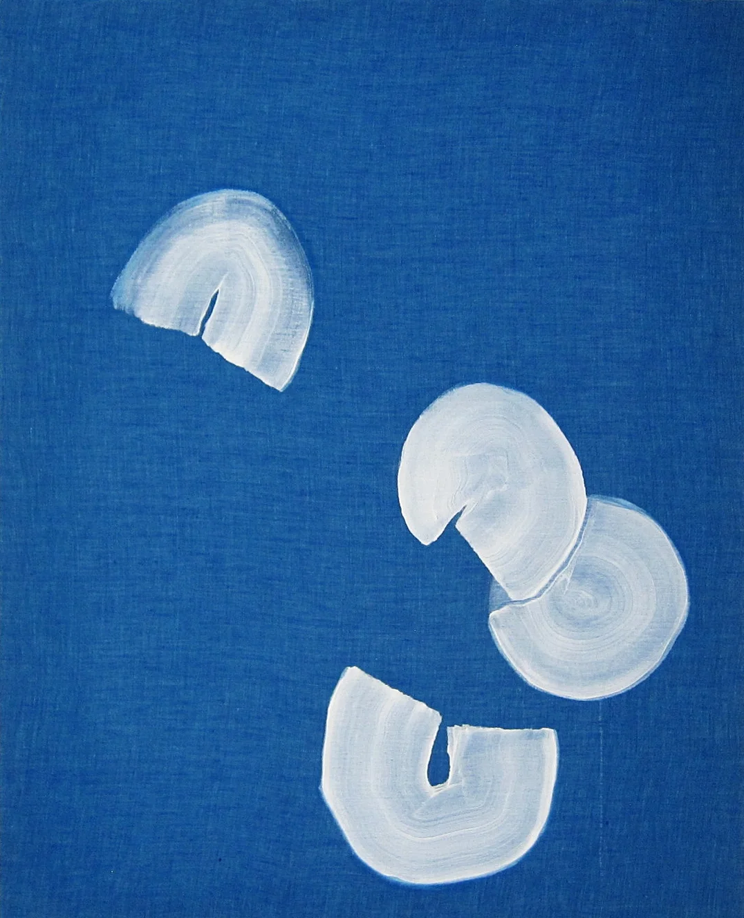   Blue moons  Acrylic on blue linen 31" x 22" x 1.75" 2015 