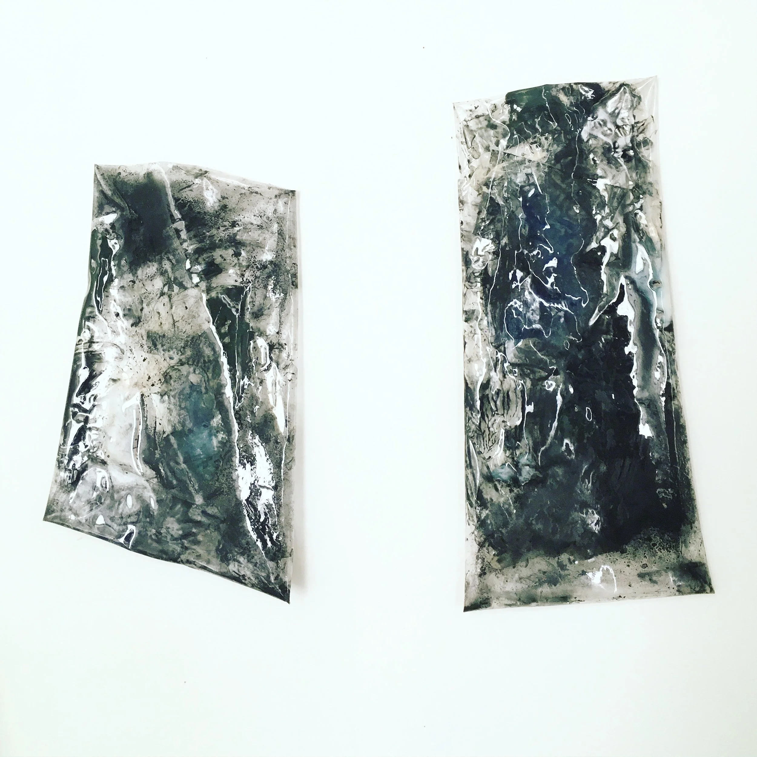 Astro (l) and Fake oil folder (r) Fake oil folder Acrylic and graphite on mixed media 19" x 9" 2016