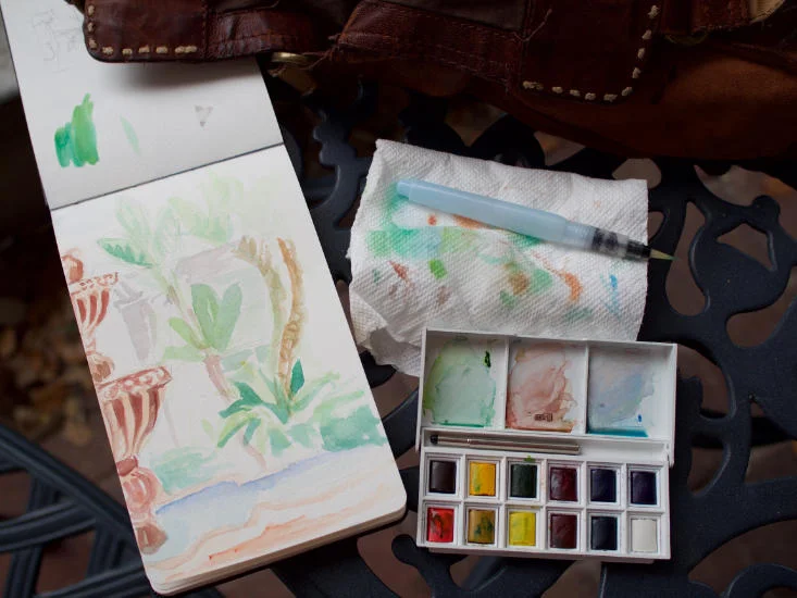Plein Air Watercolor Painting : Courtyard
