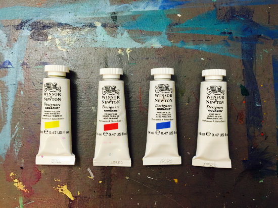 Winsor and Newton Designers Gouache - Primary Yellow, Primary Red, Primary Blue, Zinc White