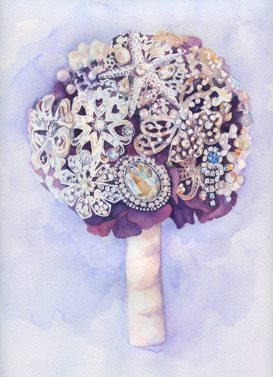 Purple Brooch Bouquet | Custom Watercolor Painting by Lydia Makepeace