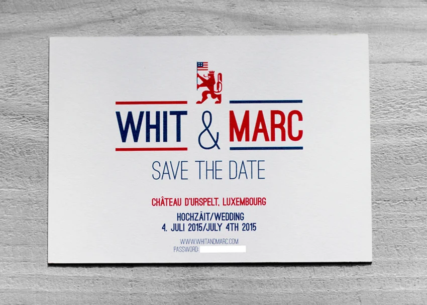 Invitations were printed by the good people at moo.com as Luxe postcards with a red seam.