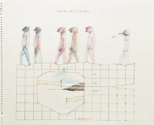 A Fat House for a Thin Man 7 , 1974, mixed media, 38x46.5cm.
