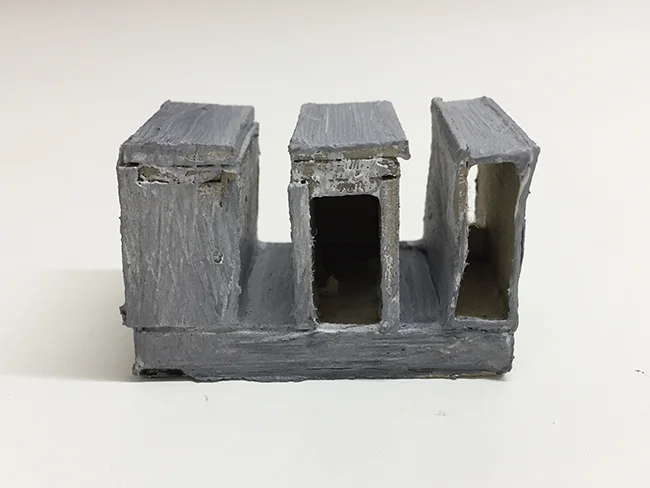 Study model for Novartis building, paint and cardboard, 34 x 55 x 34 mm