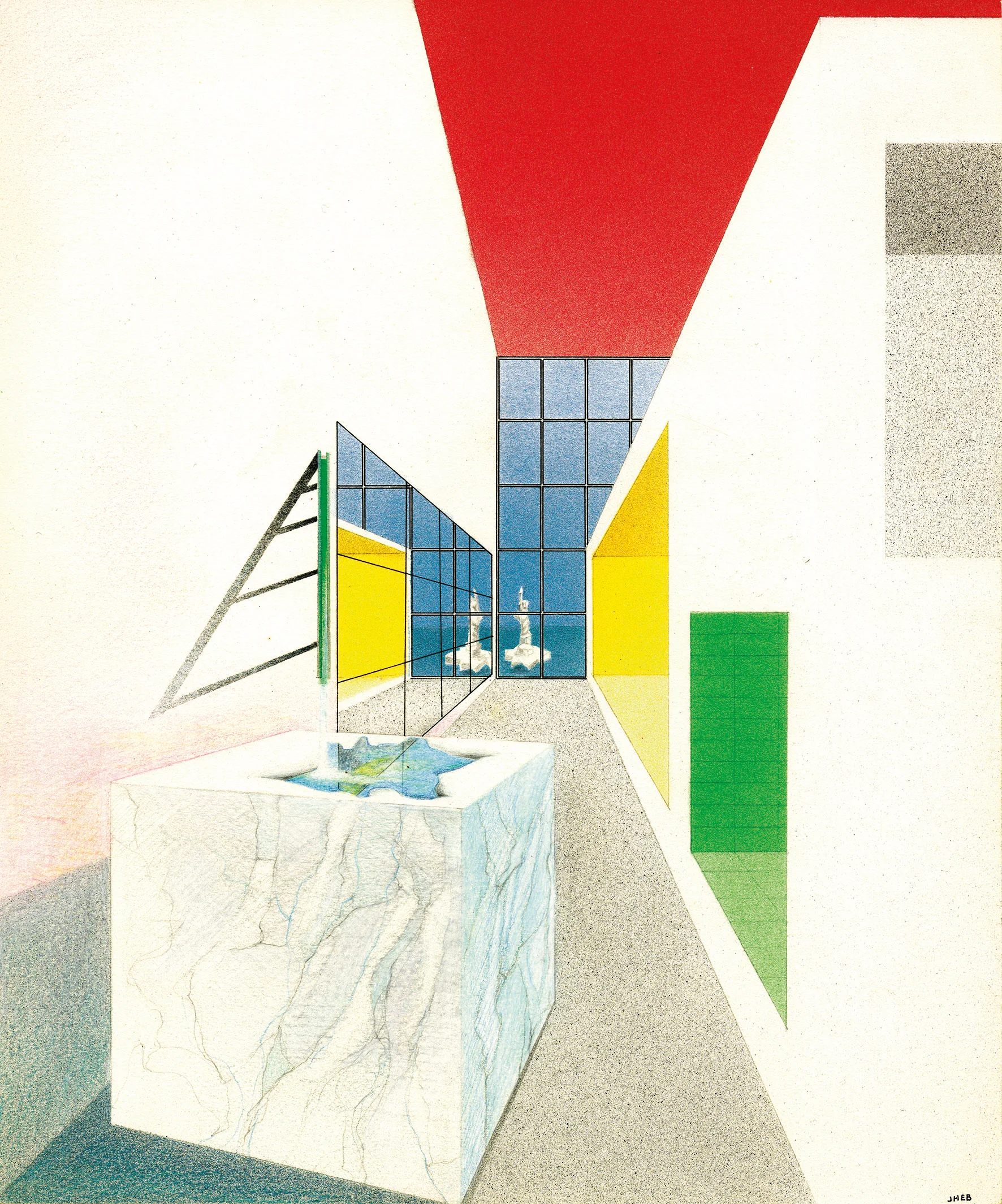 Reminiscences / The visual mixer , 1985 Airbrush painting, pencil on paper 25.7 x 21.2 cm