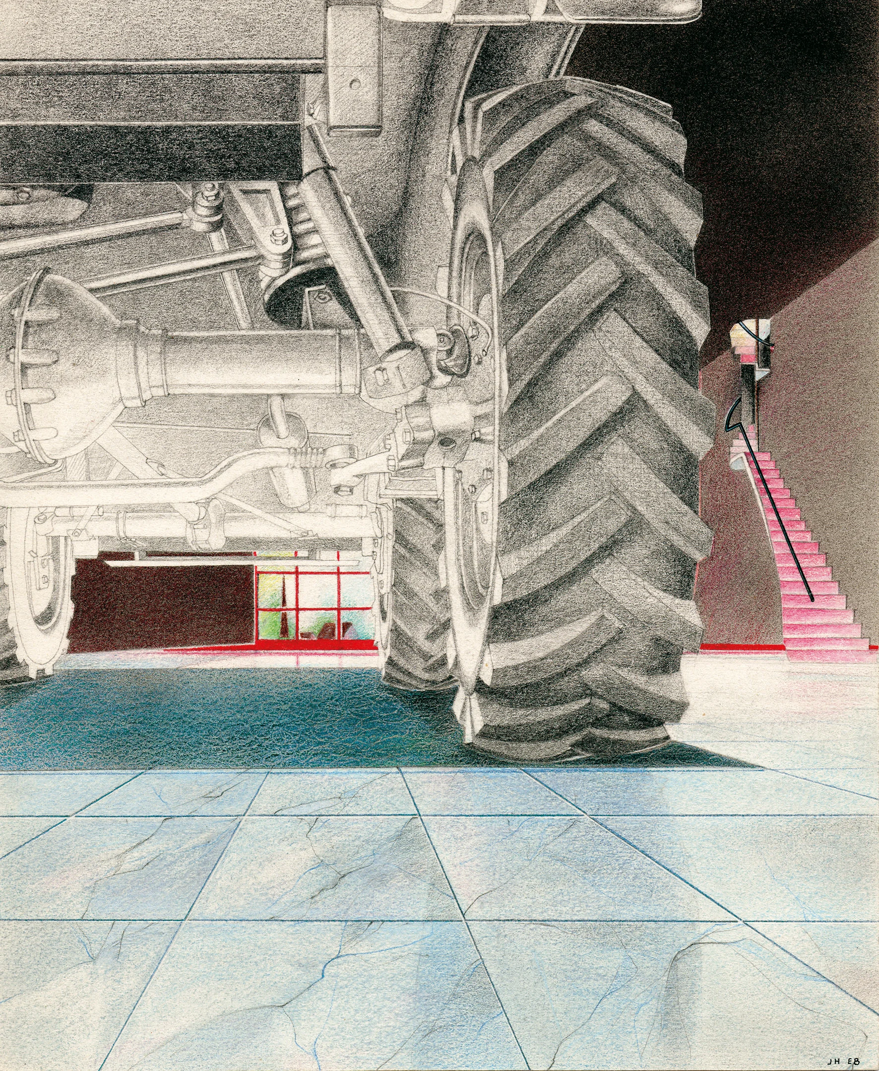 Reminiscences / The furniture-car, 1985 Airbrush painting, pencil on paper 25.7 x 21.2 cm