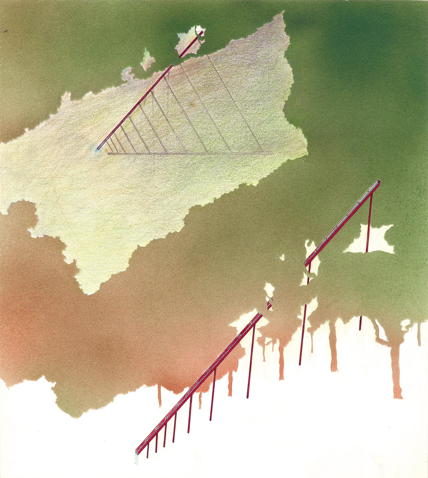 Station thermale, La Léchère (Savoie) No.7 , 1986 Airbrush painting, pencil on paper 30.3 x 27.2 cm