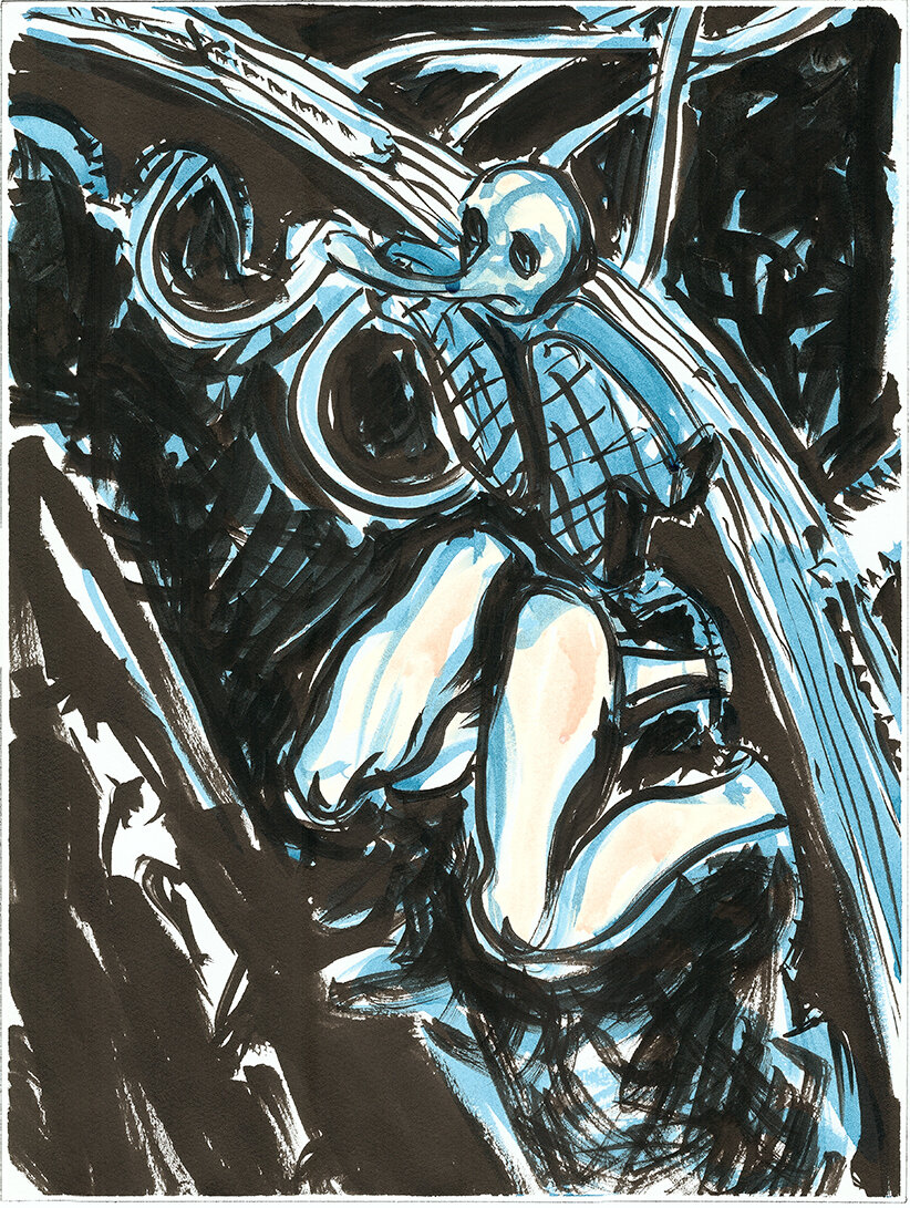 Approach from Albert Embarkment , 2019 Indian ink and watercolour on paper 40.5 x 30.5 cm