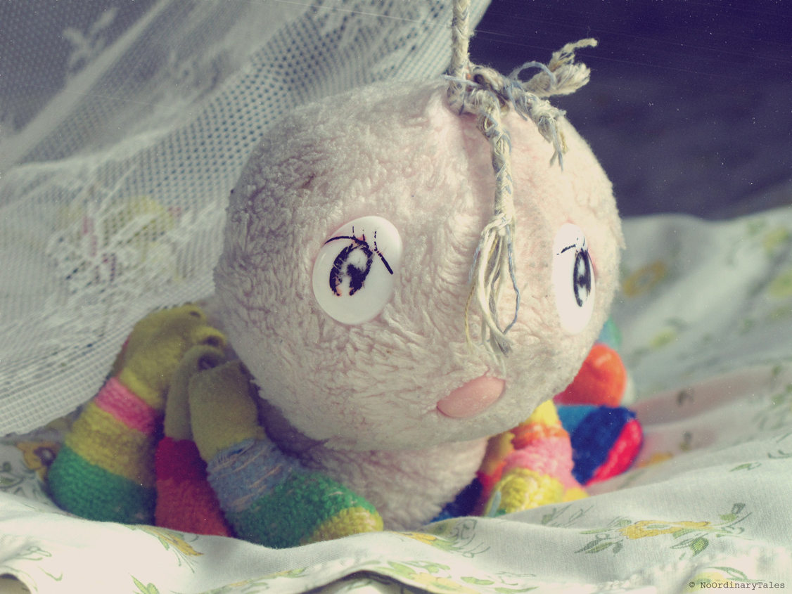 "Rupsje" (translation; little caterpillar) Linda's favorite cuddly toy, the only one she still has.