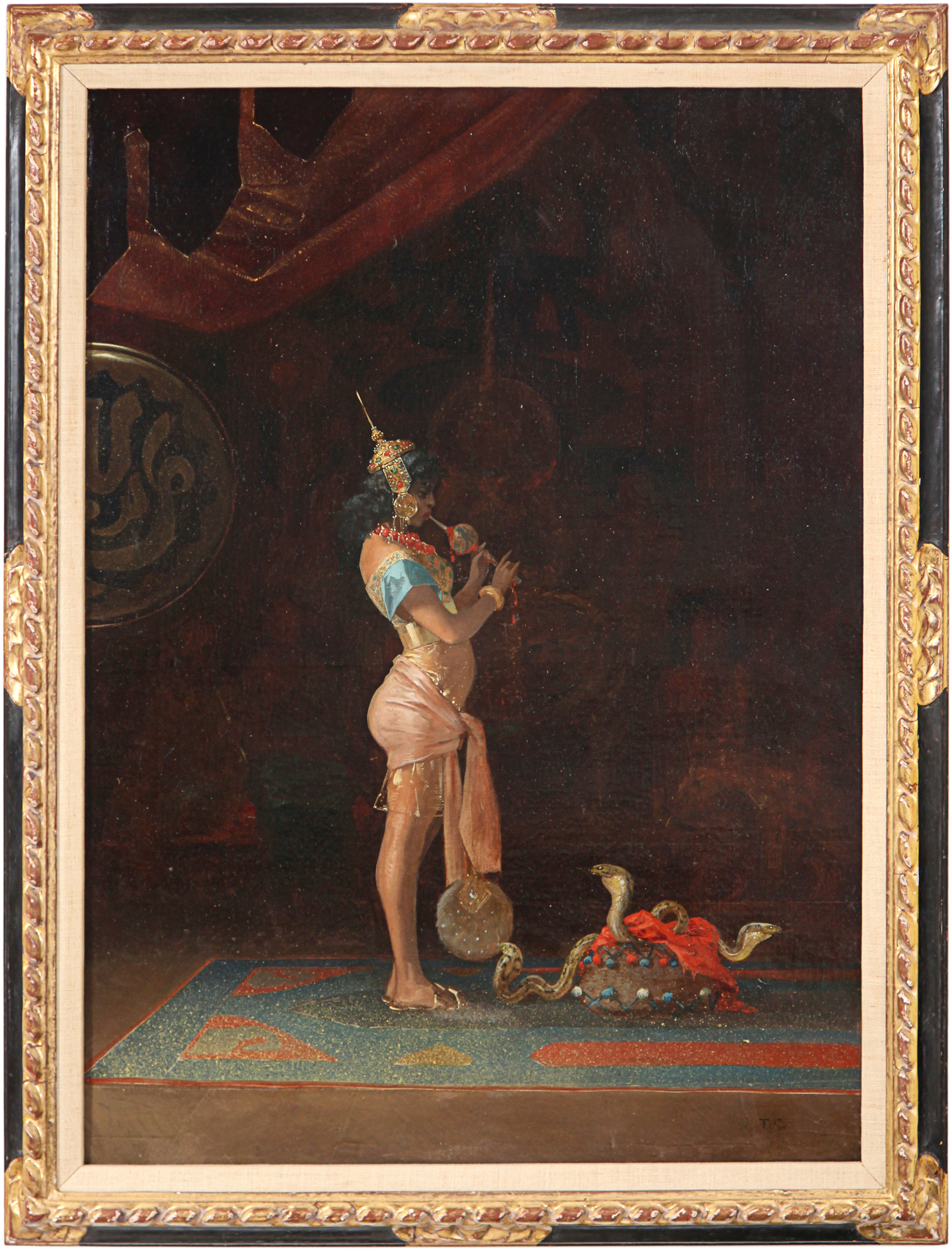 1. Couture, The Snake Charmer, ca 1860, oil on canvas, 31.5 x 23 in, signed with initials l.r.jpg