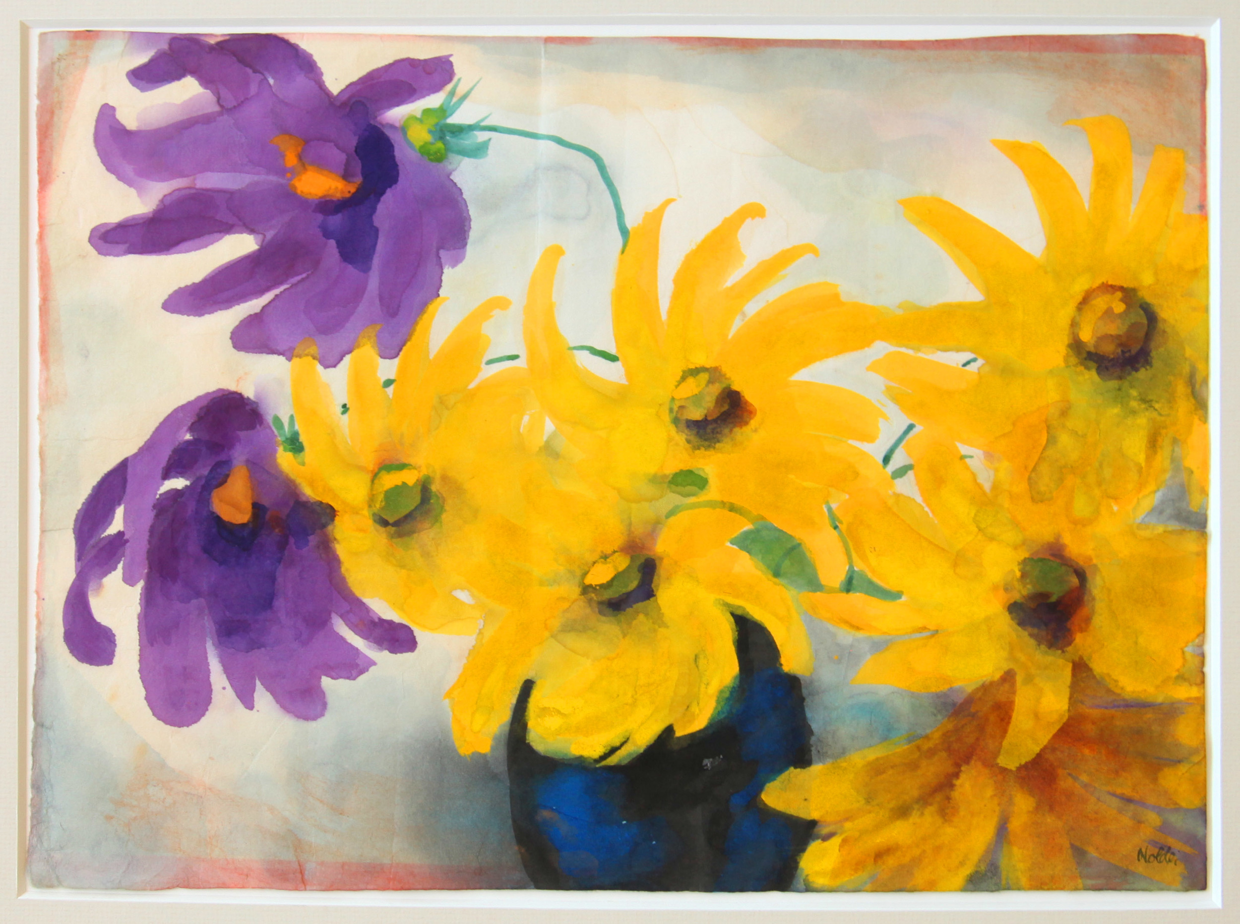 1. Nolde, Yellow and Mauve Dahlias in Blue Vase.jpg