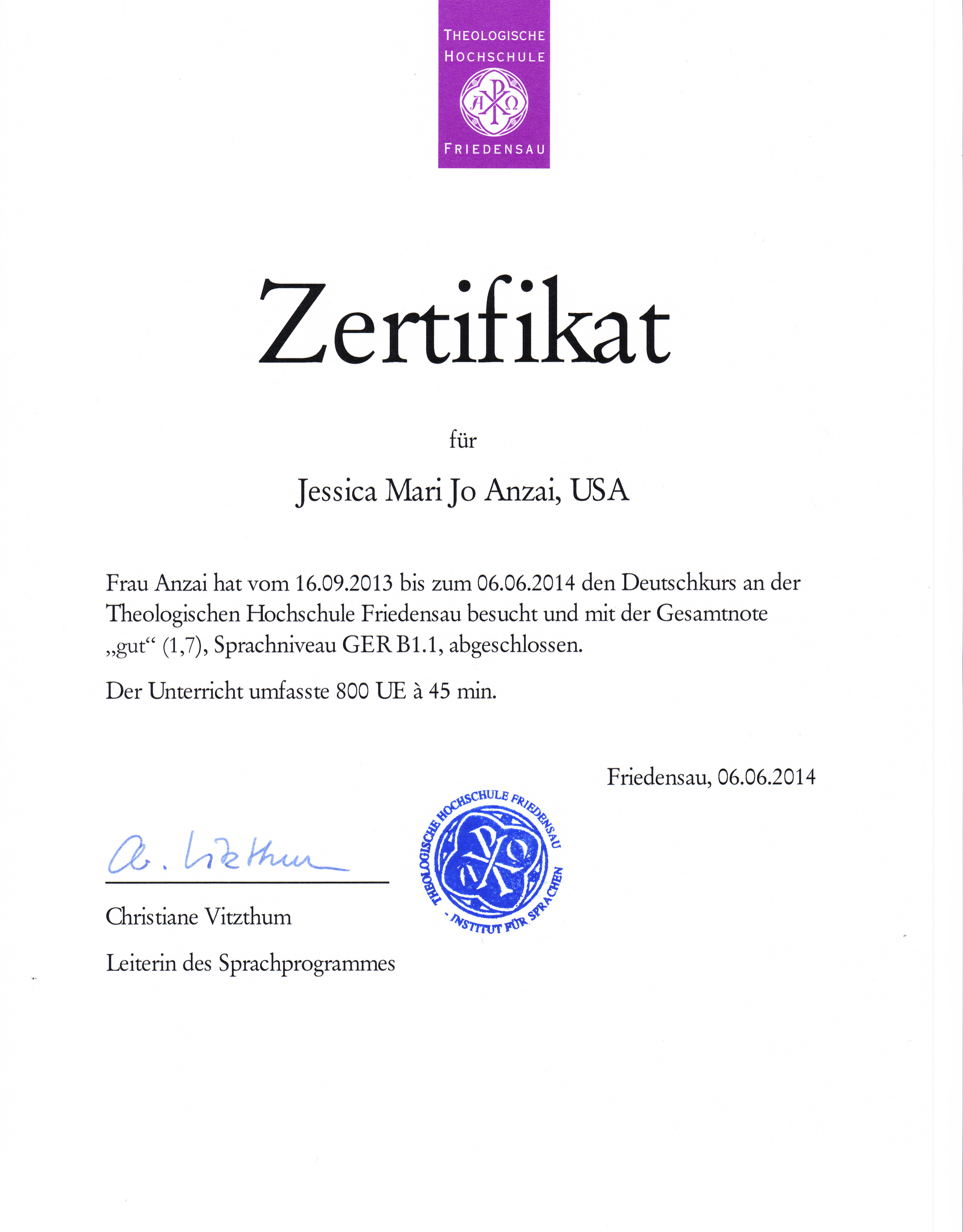 Resume Certificates Jessica Anzai