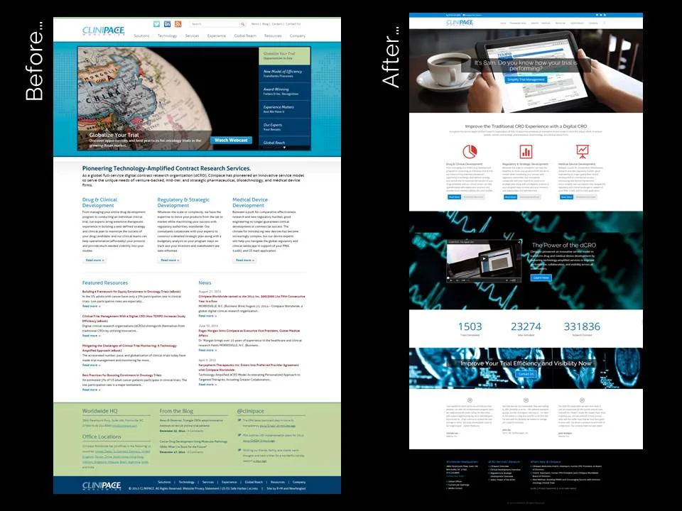   Clinipace: &nbsp;Before &amp; after screens of the new Clinipace.com  