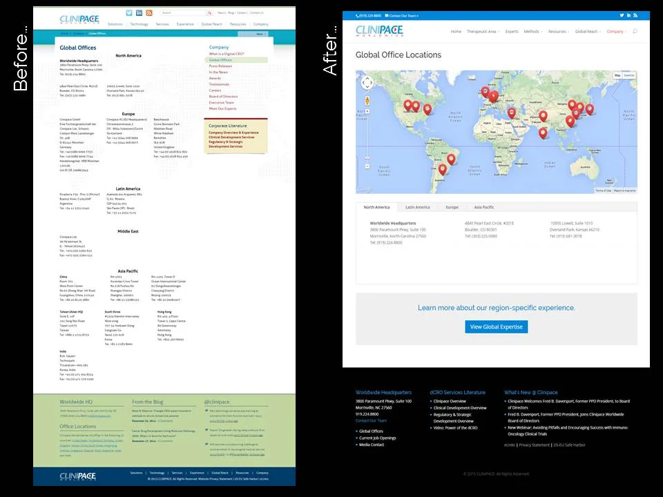   Clinipace: &nbsp;Before &amp; after screens of the new Clinipace.com  