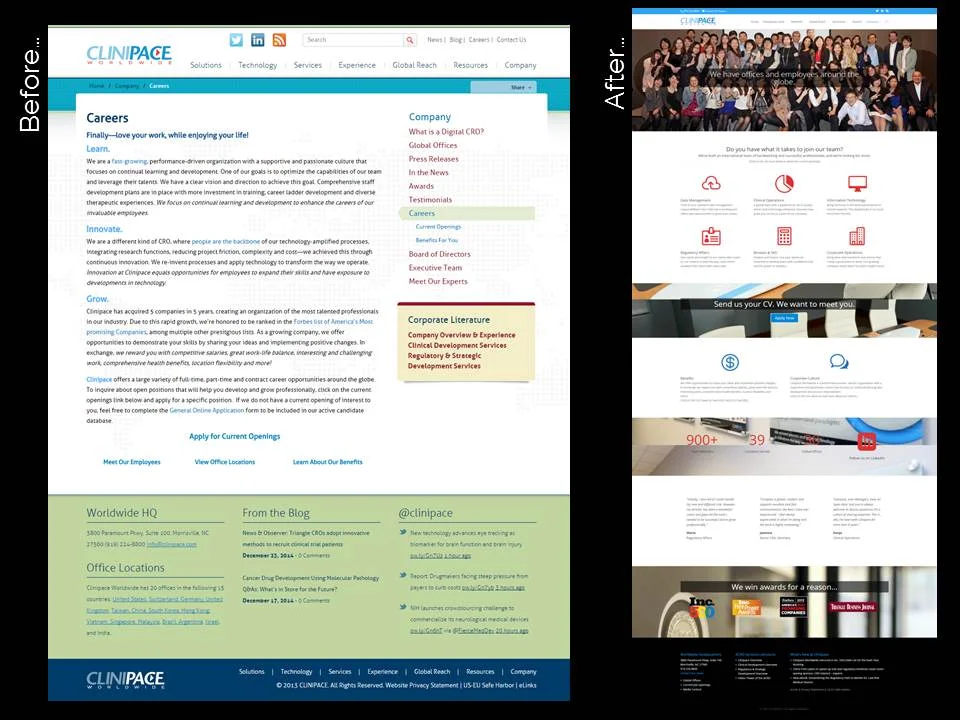   Clinipace: &nbsp;Before &amp; after screens of the new Clinipace.com  