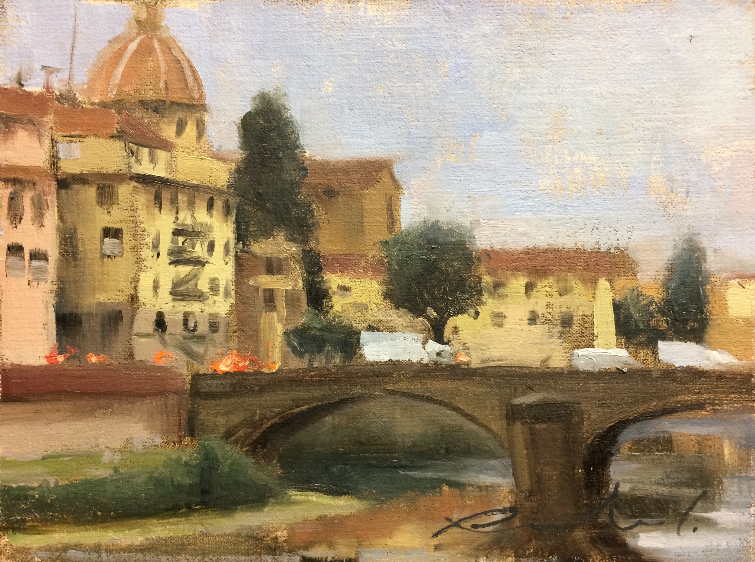 Richie Carter - Dusk on the Arno - unframed oil on linen - 6 x 8 in - $250