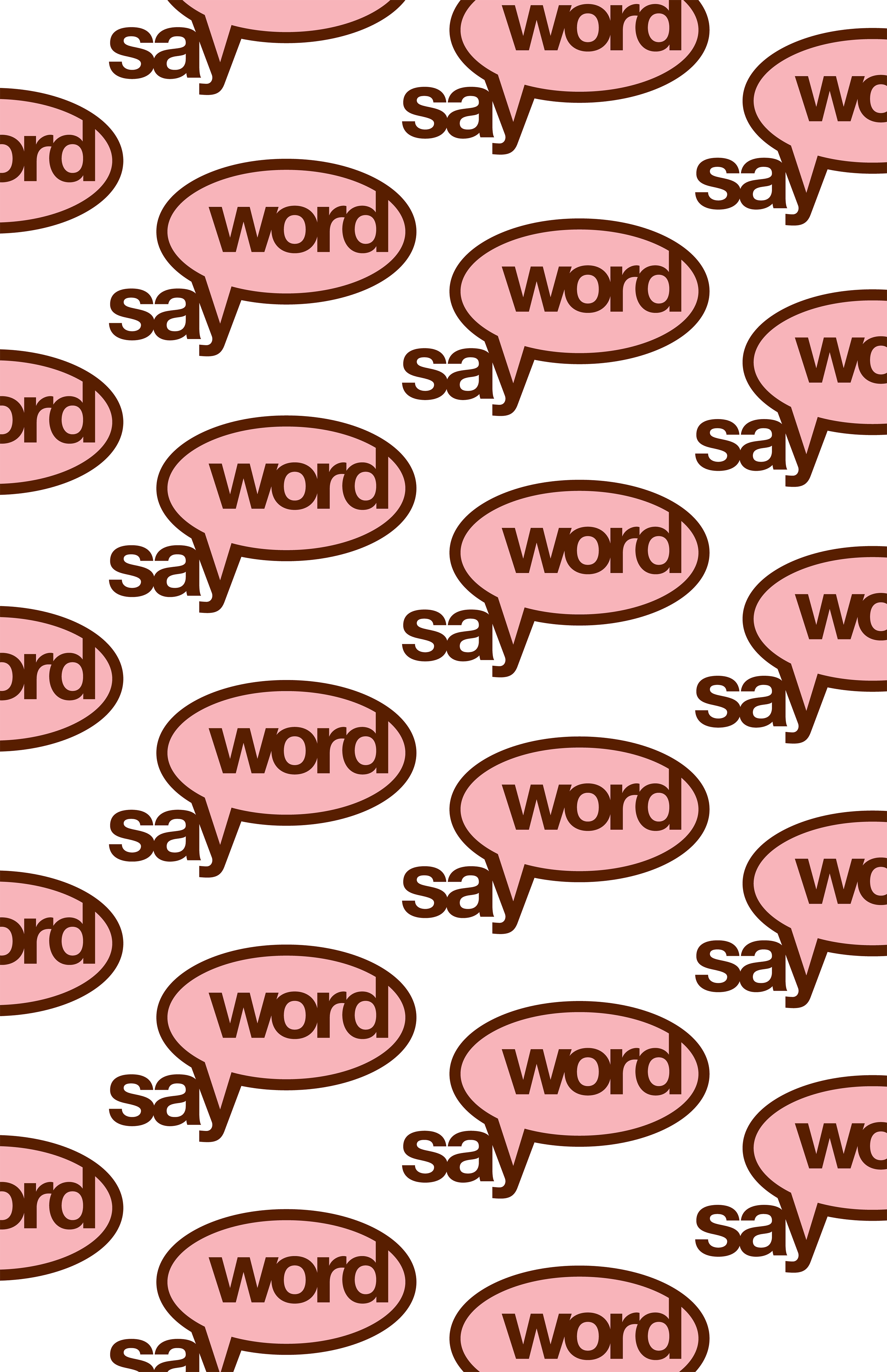 Multiple interconnected speech bubbles with the word 'word' in pink background and dark brown outlines, arranged in a repeating pattern.