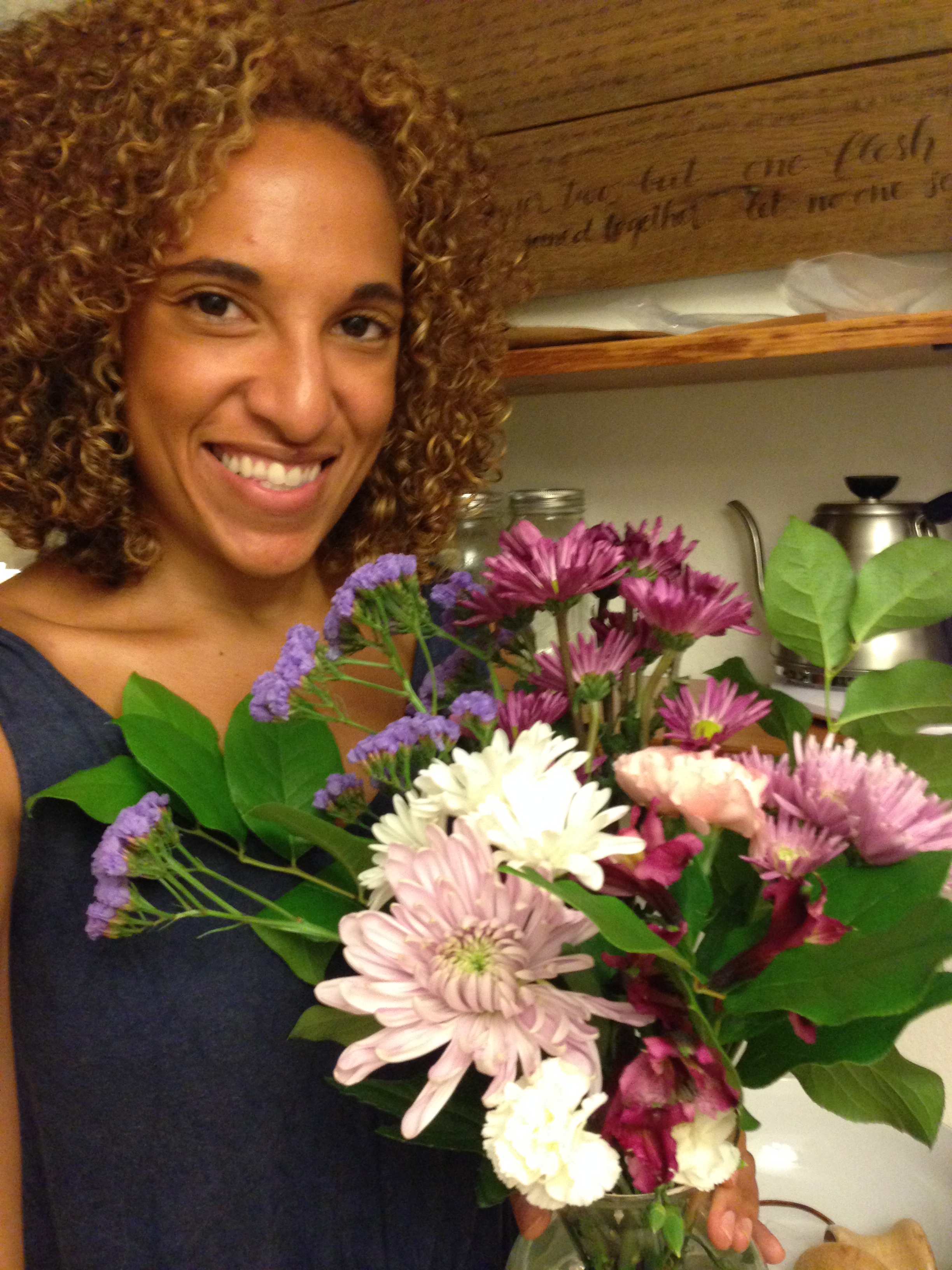 Travis brought me celebration flowers.