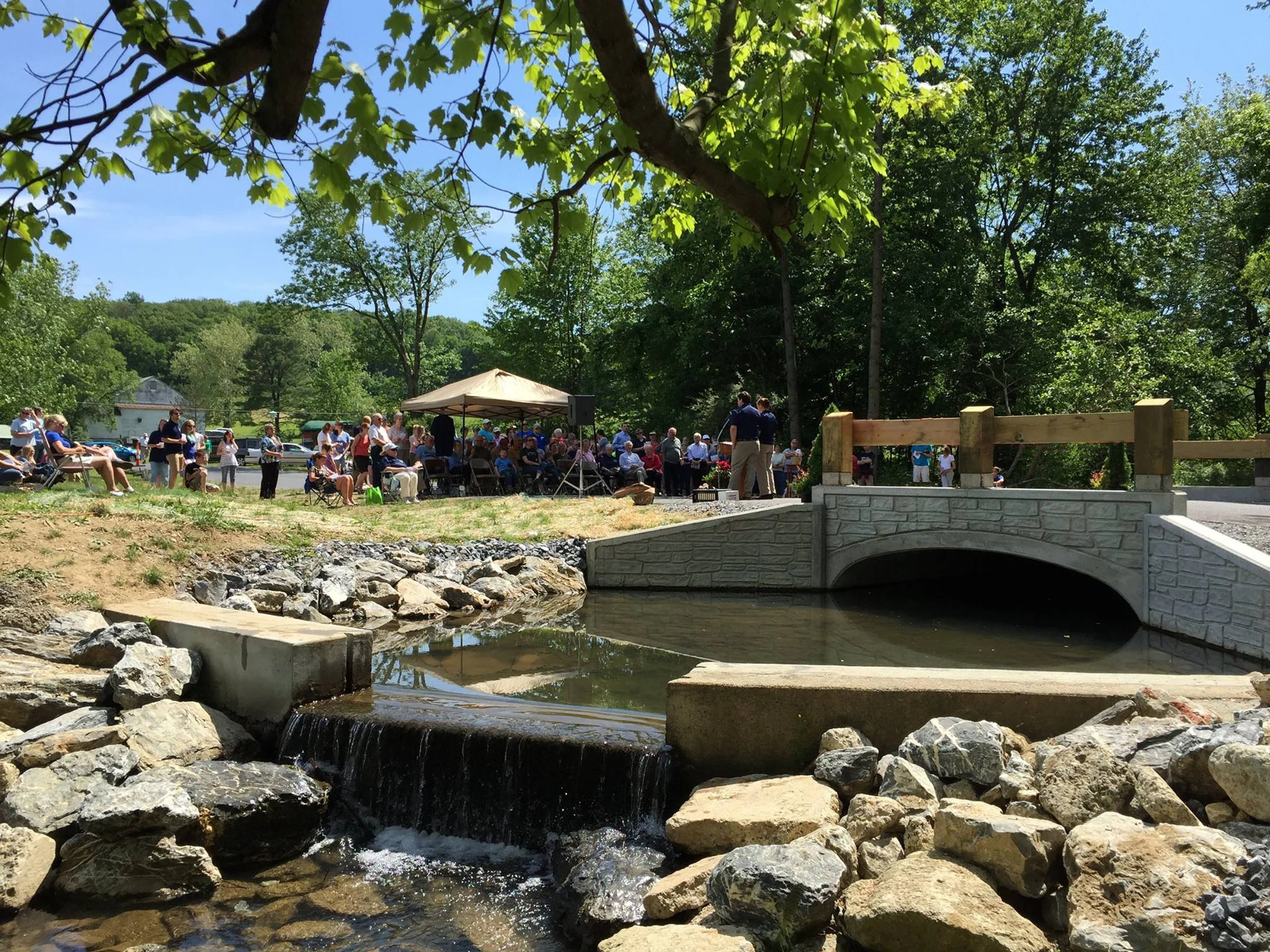 The new bridge at the ribbon-cutting ceremony.