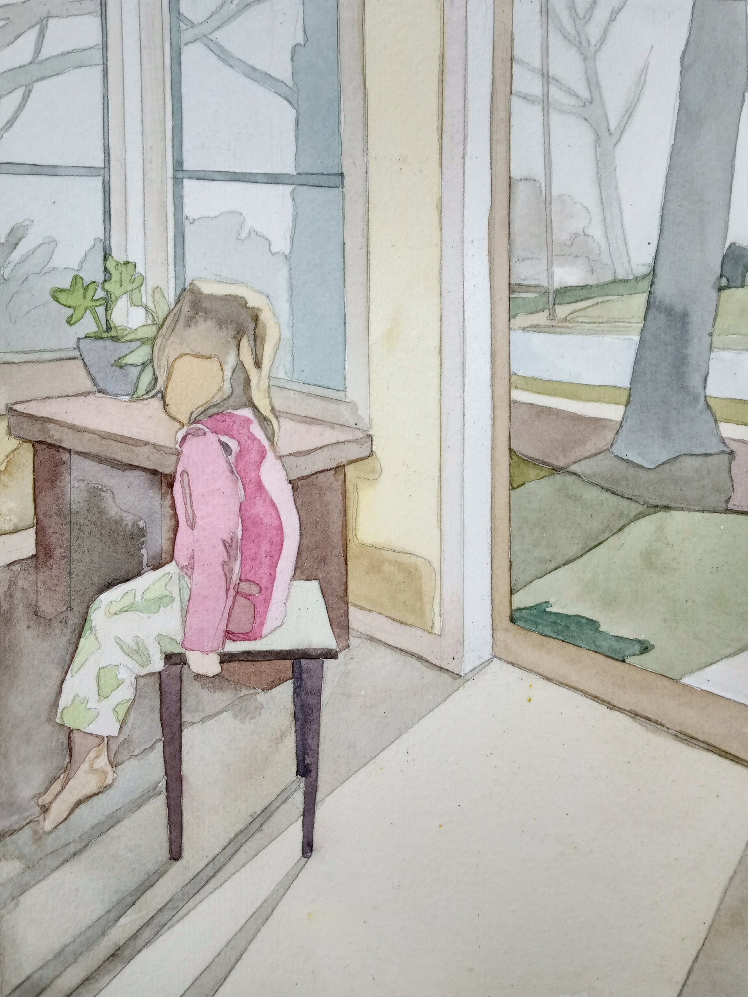   Waiting, Winter , watercolor, 2023 