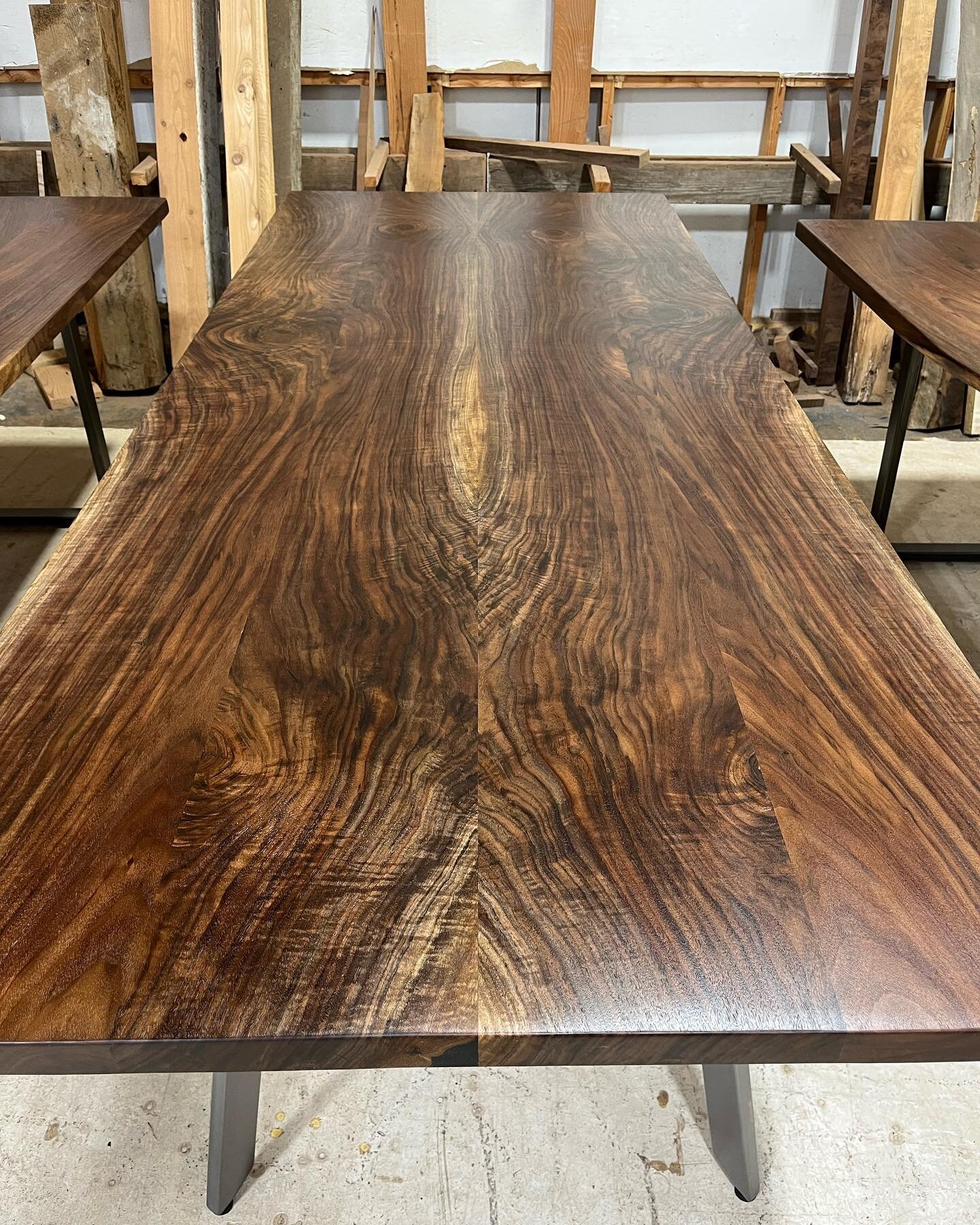 Less than a week to go in the spring sale. Check out stumptownreclaimed.com for some incredible tables at our best prices of the year. Offer applies to custom pieces and already finished tables like this new 8&rsquo; walnut stunner on brushed steel b